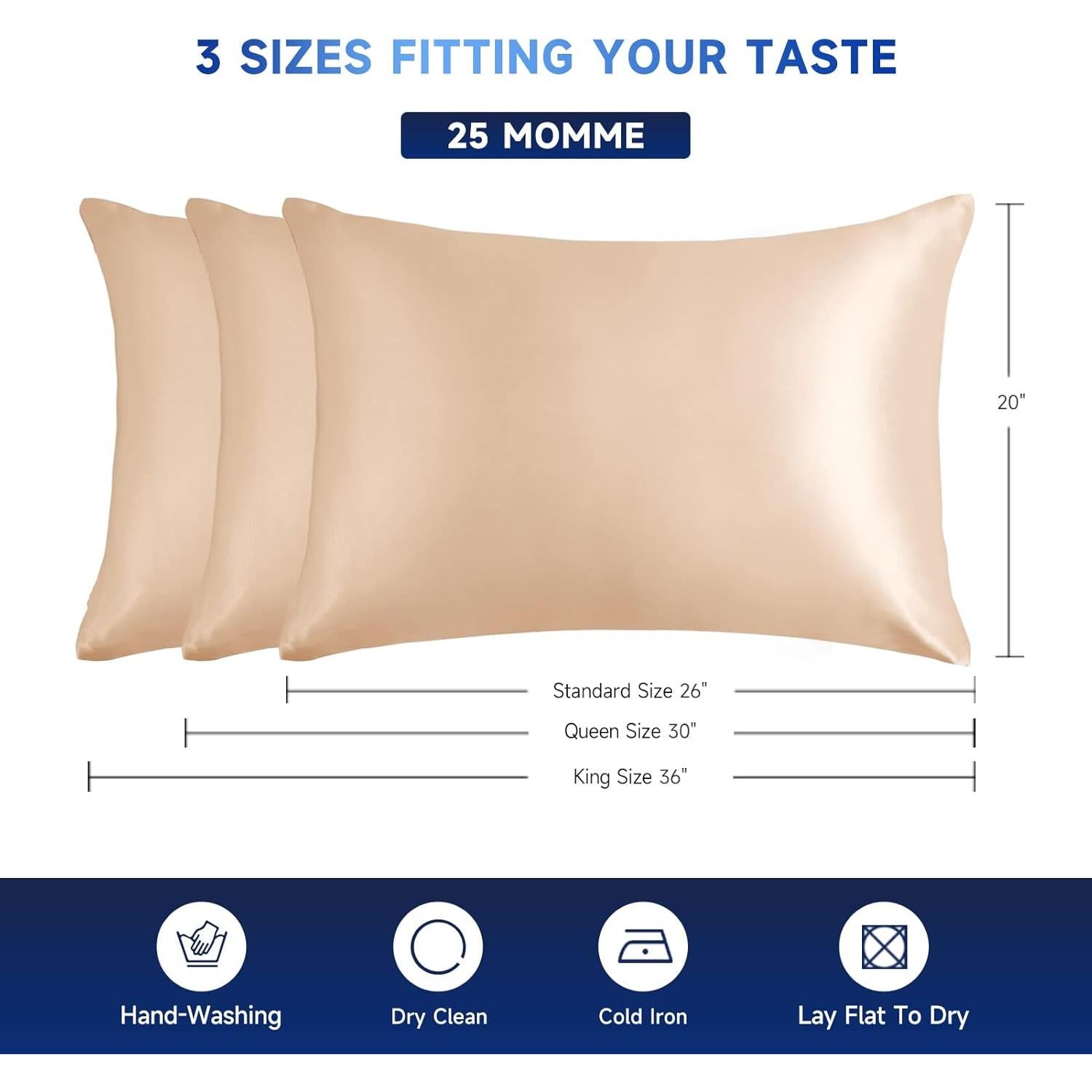 Funda de Almohada de Seda THXSILK 25 Momme Estándar 20x66 cm Beige