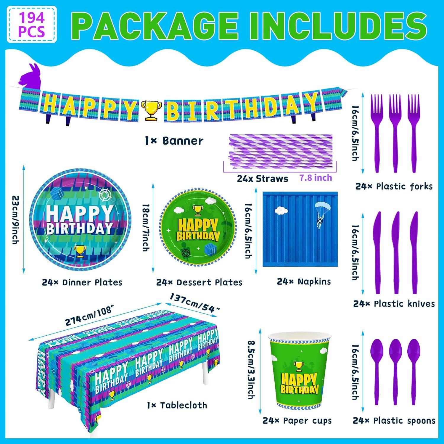 Juego de Vajilla Desechable Videojuegos 194 Piezas para 24 Invitados