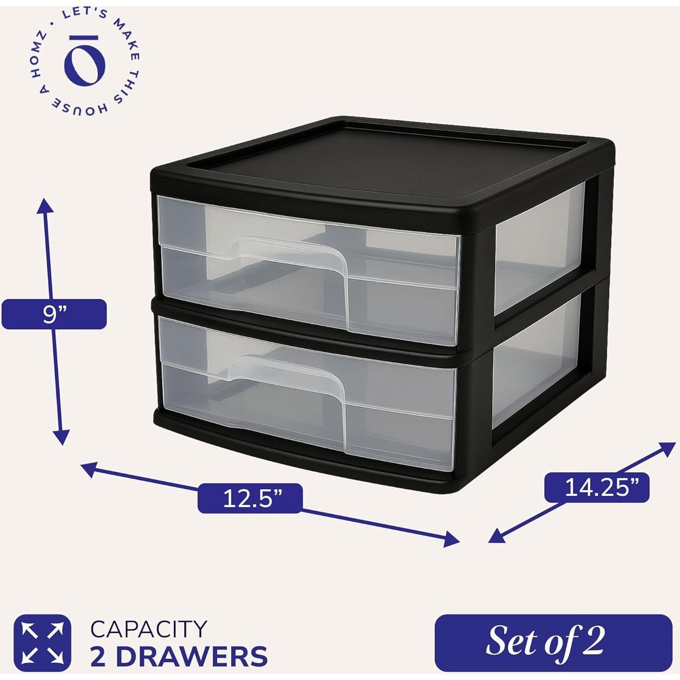 Carro de Almacenamiento HOMZ 2 Cajones Plástico Transparente 36.2cm