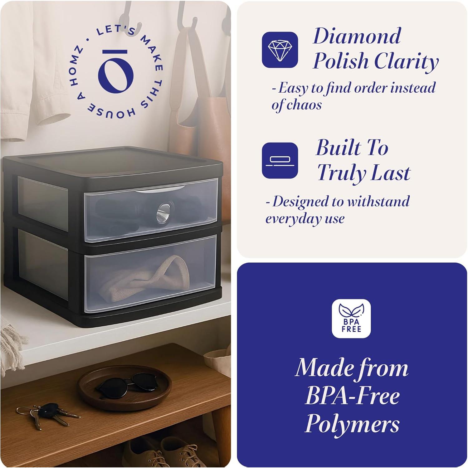 Carro de Almacenamiento HOMZ 2 Cajones Plástico Transparente 36.2cm