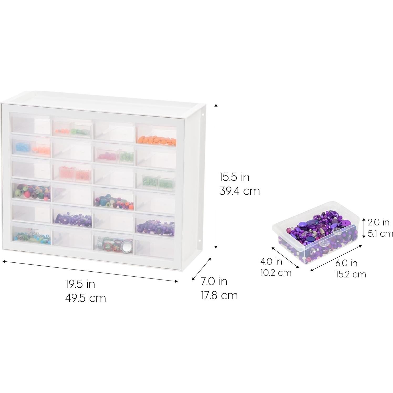 IRIS USA Plastic Drawer Storage Organizer, 24-Drawer Teacher Toolbox Bead Small Parts Organizer Cabinet for Hardware Crafts Nuts Bolts Tools Sticker Home Business Scrapbook Art Hobby Garage - White