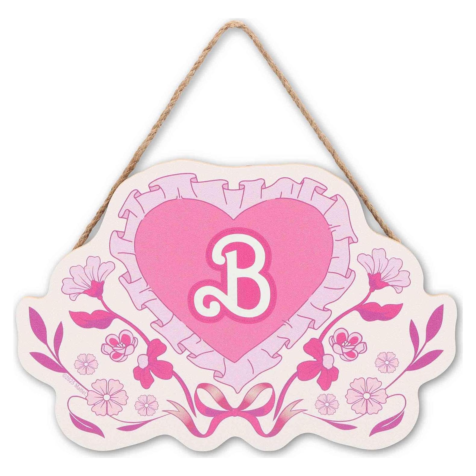 Letrero Colgante de Madera Barbie Rosa con Corazón Floral