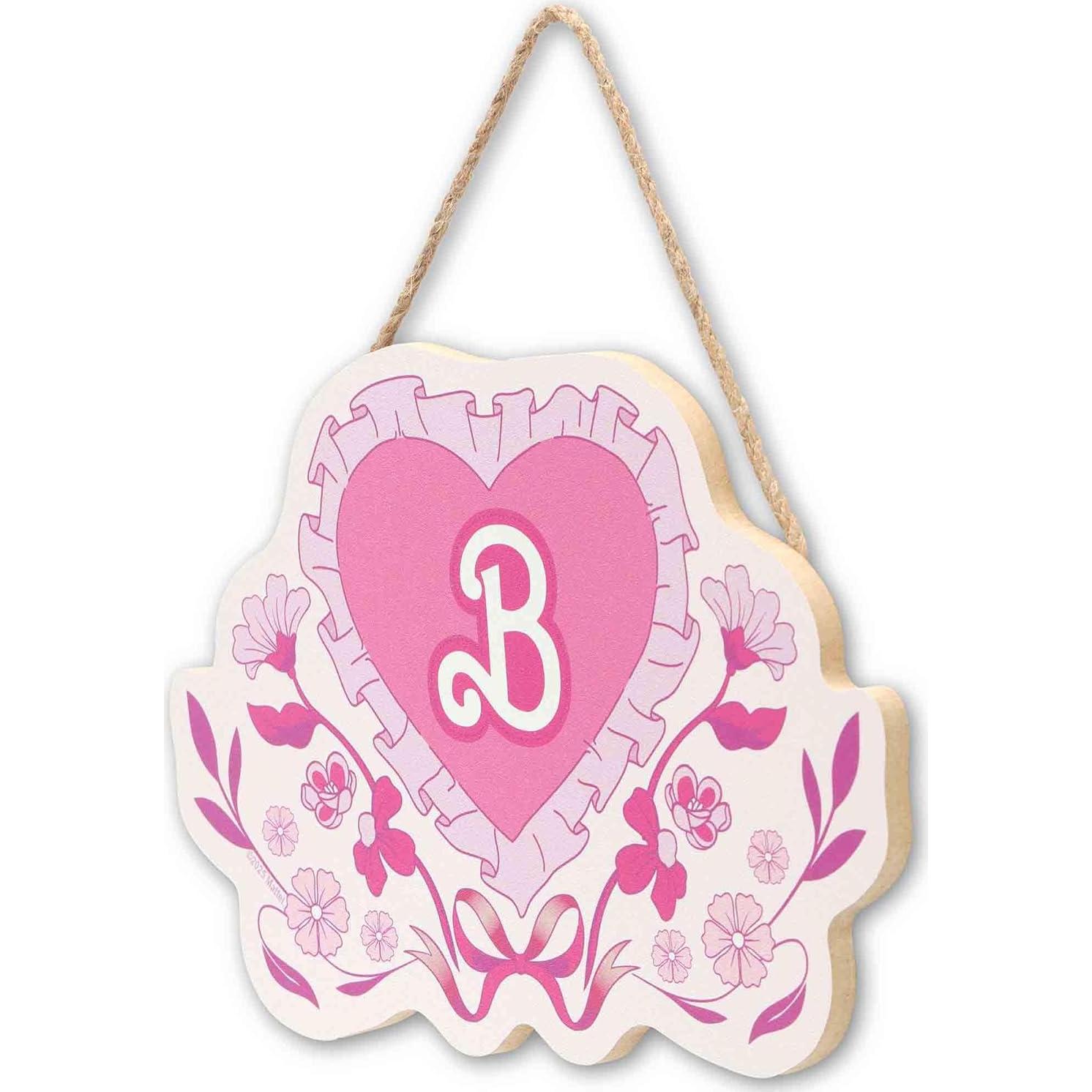 Letrero Colgante de Madera Barbie Rosa con Corazón Floral