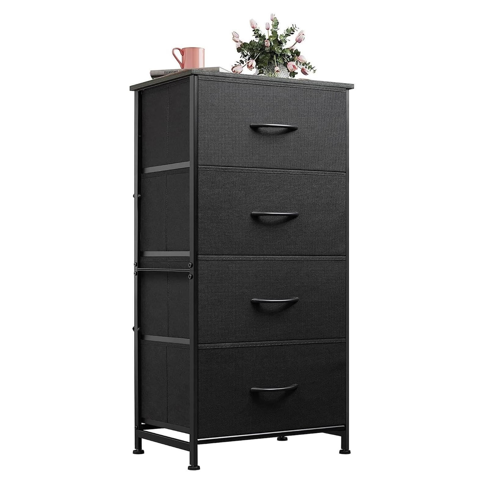 Cajonera WLIVE 4 Cajones Estructura Acero Madera Negro Carbón