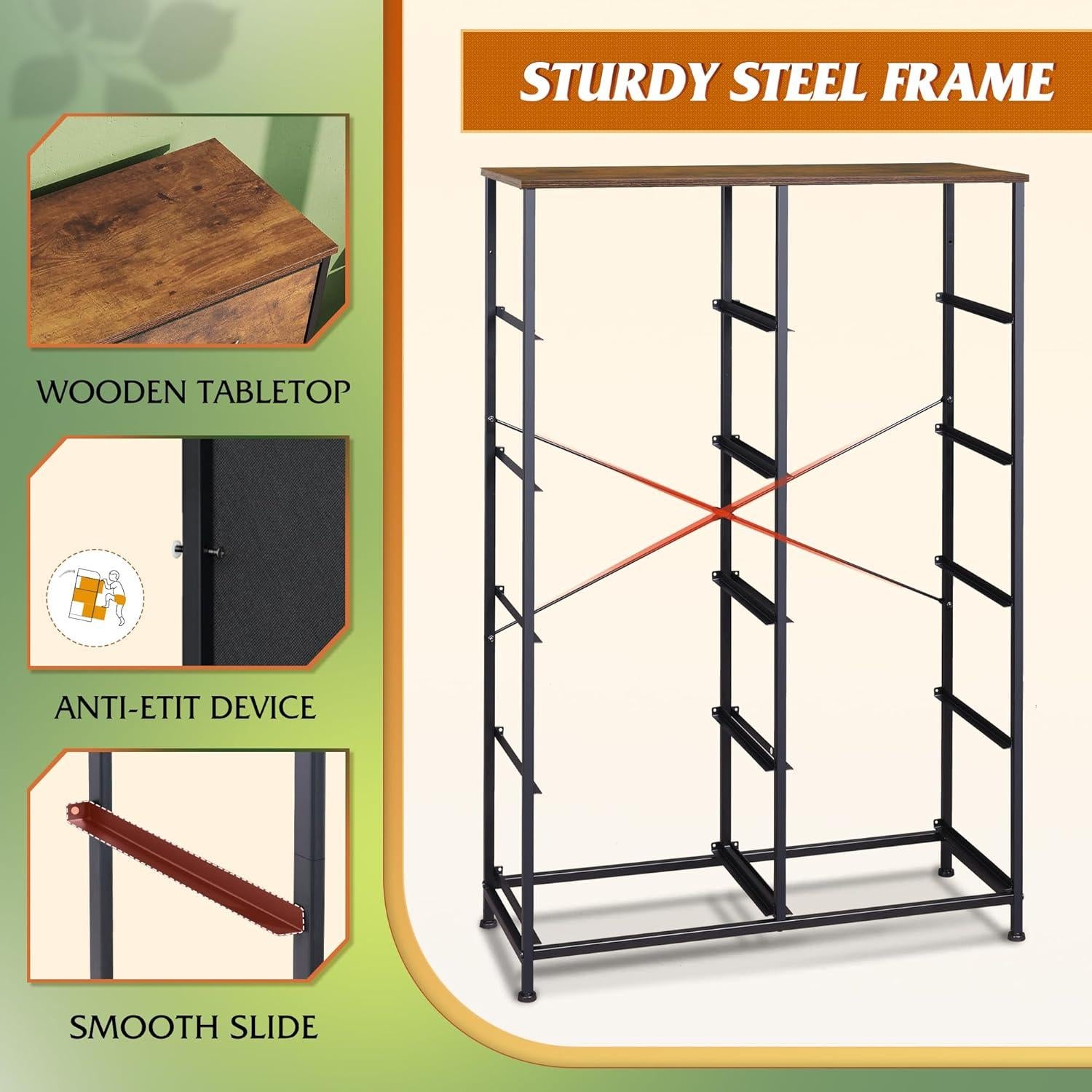 Cajonera Alta WLIVE de 10 Cajones Tela y Metal 80x30x118cm