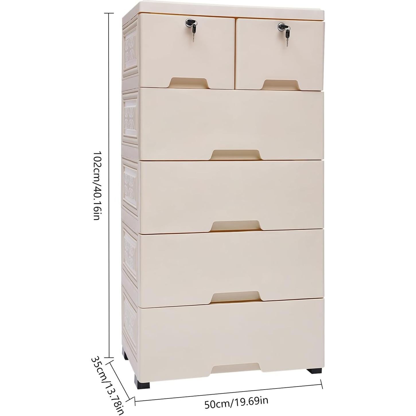 Cómoda de Cajones de Plástico FONSOLUM 5 Niveles Beige