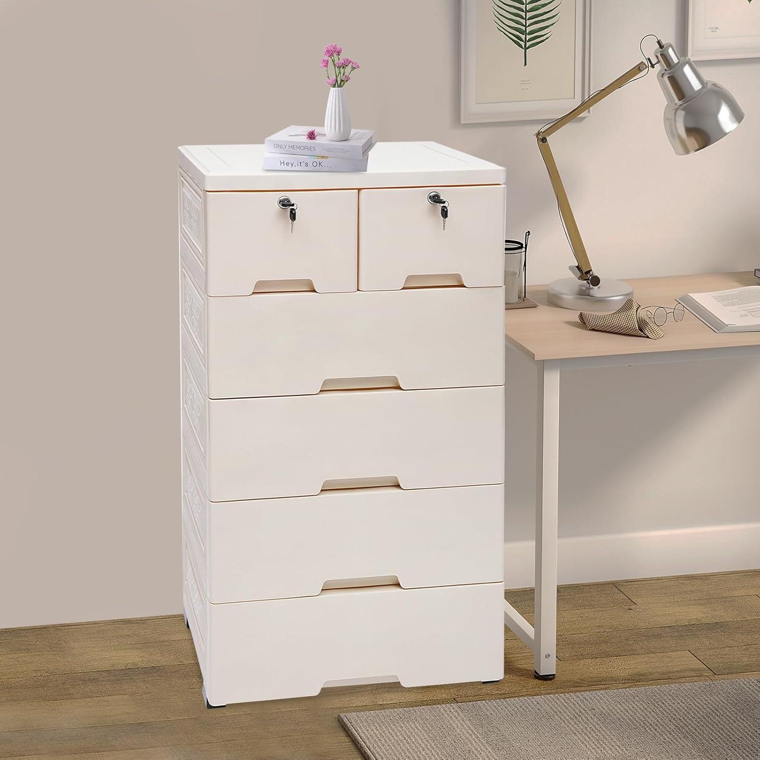 Cómoda de Cajones de Plástico FONSOLUM 5 Niveles Beige