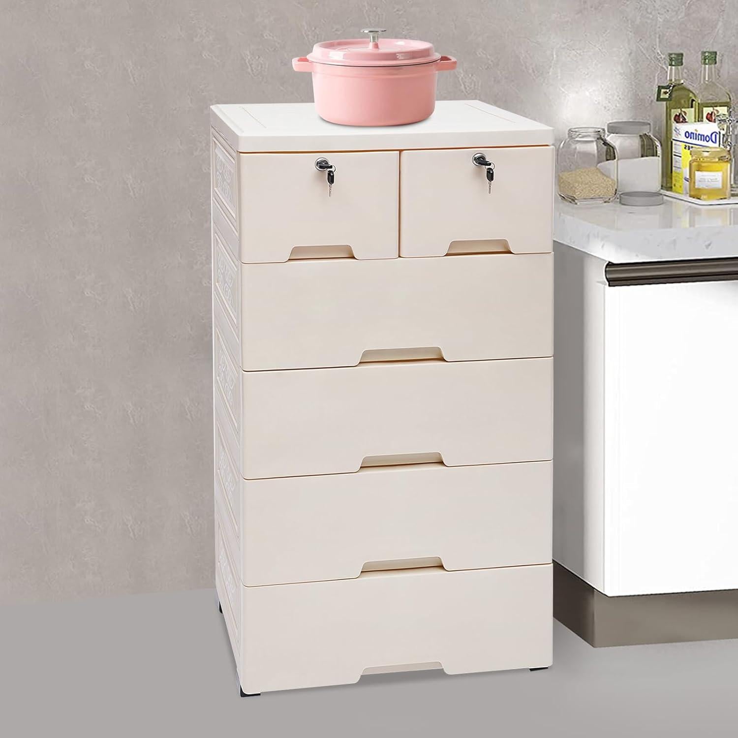 Cómoda de Cajones de Plástico FONSOLUM 5 Niveles Beige