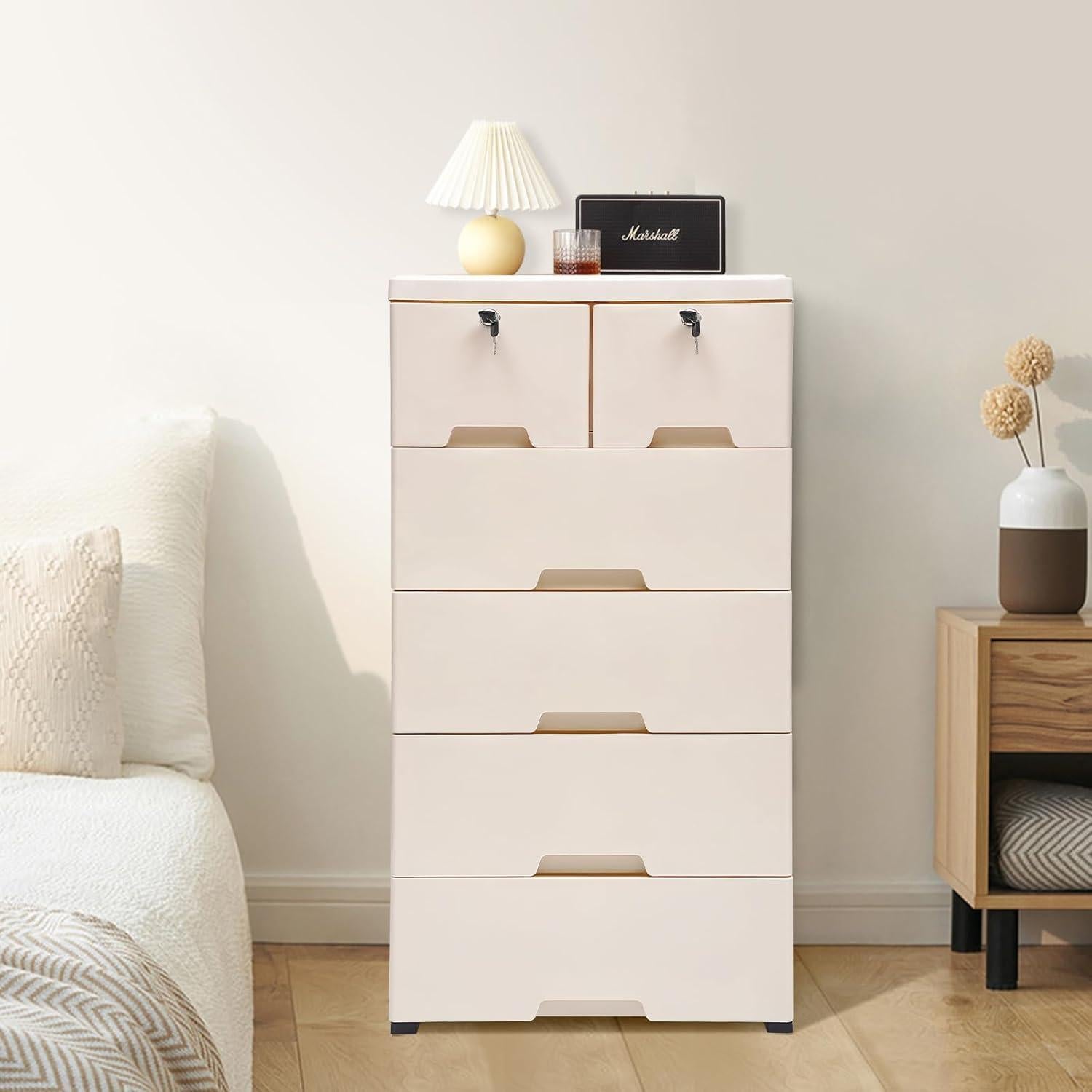 Cómoda de Cajones de Plástico FONSOLUM 5 Niveles Beige