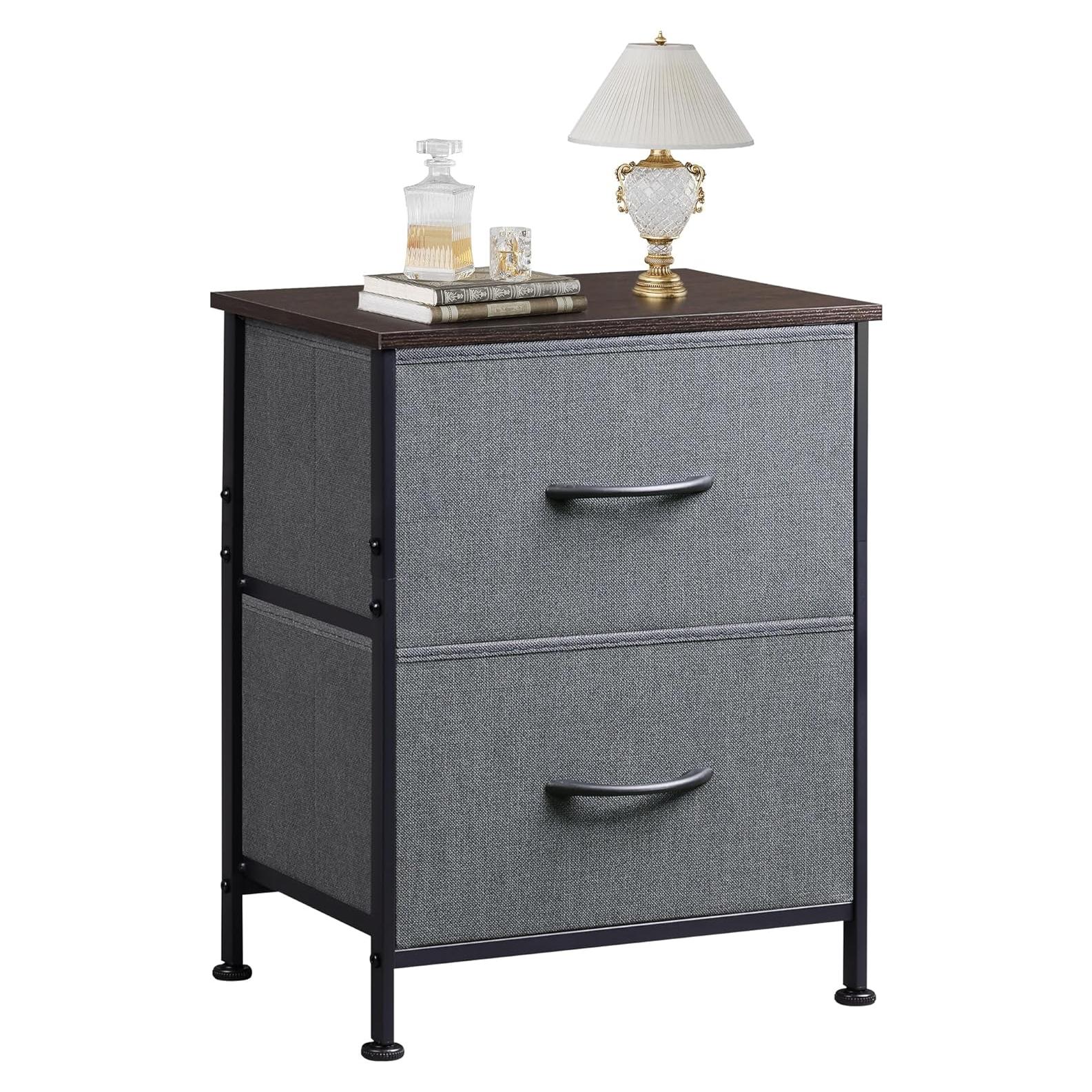 Mesita de Noche WLIVE ASNG088HH 2 Cajones Gris Oscuro