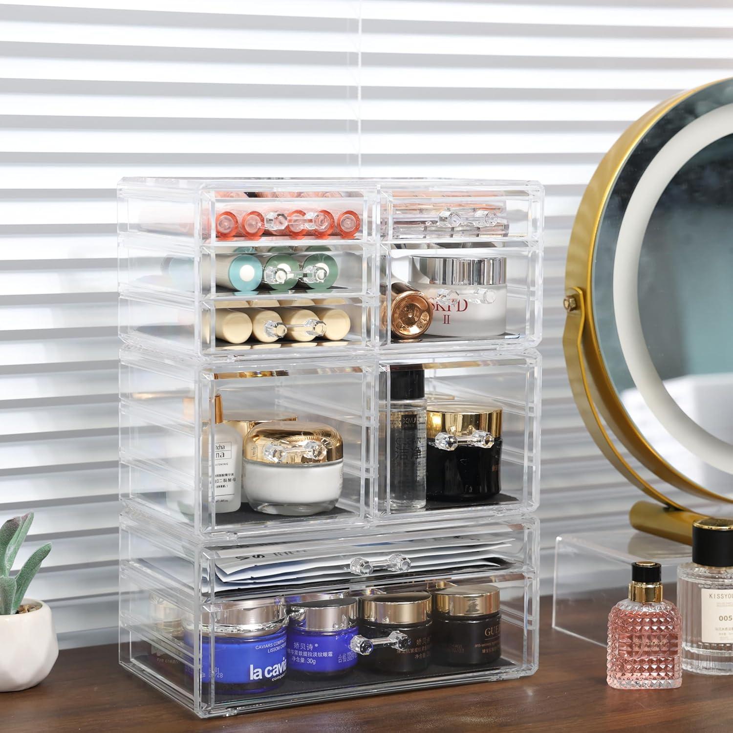 Organizador de Maquillaje Cq Acrílico Transparente 9 Cajones
