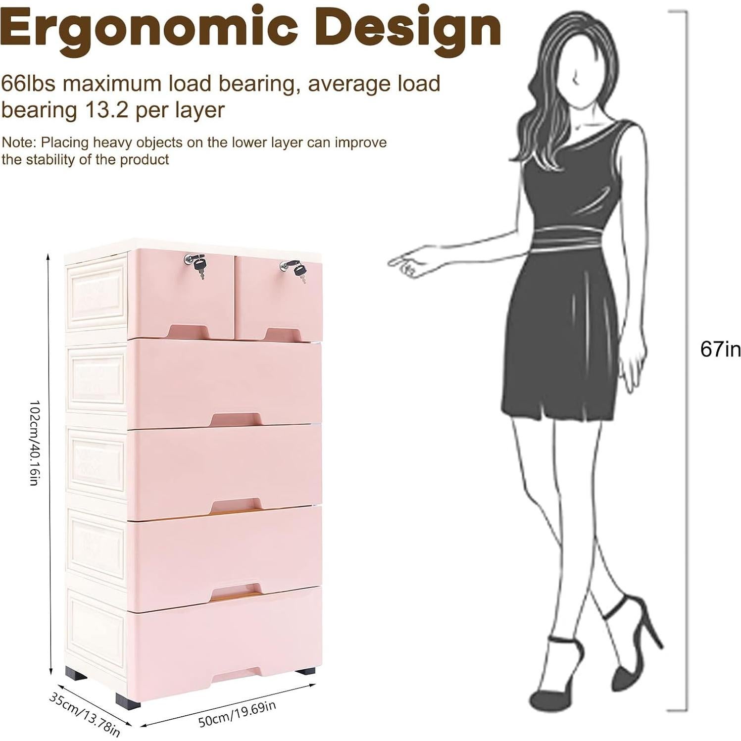 Cajonera Plástica WOQLIBE 6 Cajones 50x35x102 cm Rosa