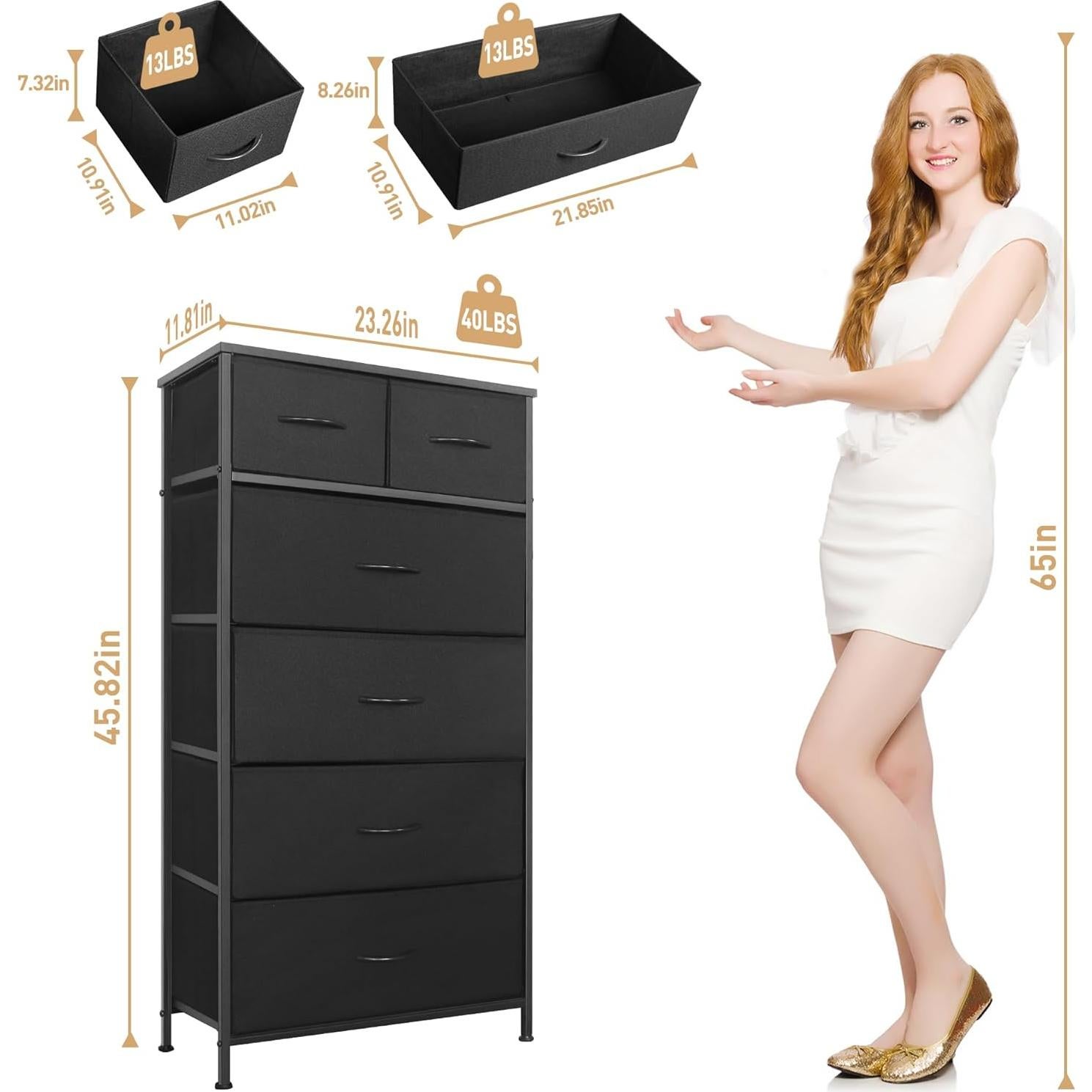 Cómoda Alta Mifuro 6 Cajones Negro Estructura Acero