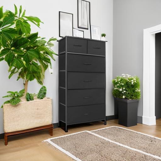 Cómoda Alta Mifuro 6 Cajones Negro Estructura Acero