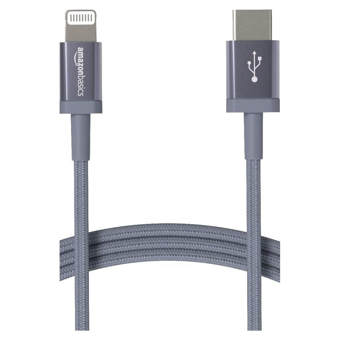 Cable de Carga Rápida USB-C a Lightning Amazon Basics 0.91m Gris