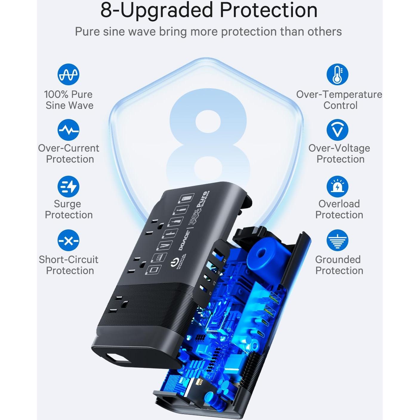 Convertidor de Voltaje DOACE 220V a 110V 500W Onda Sinusoidal Pura