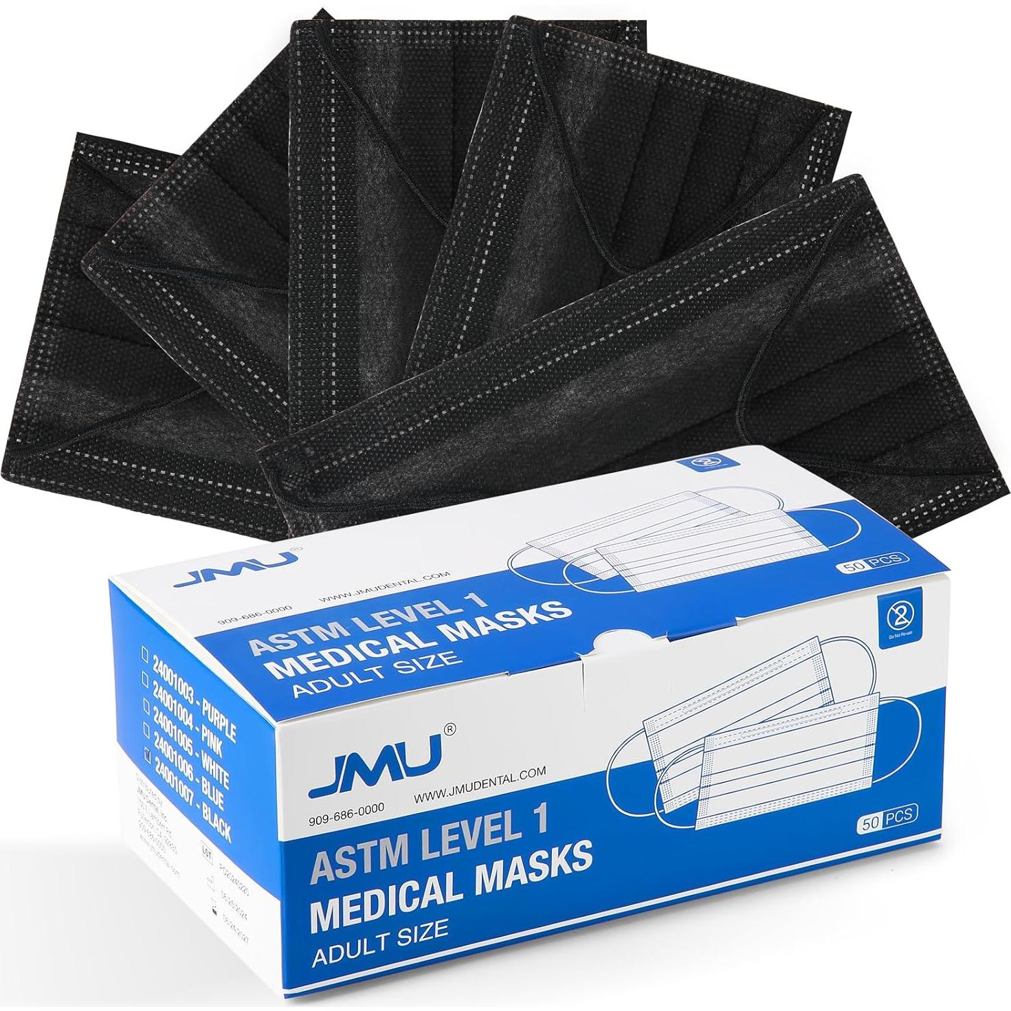 Mascarillas Desechables JMU 50pcs 3 Capas Grado Médico Negra