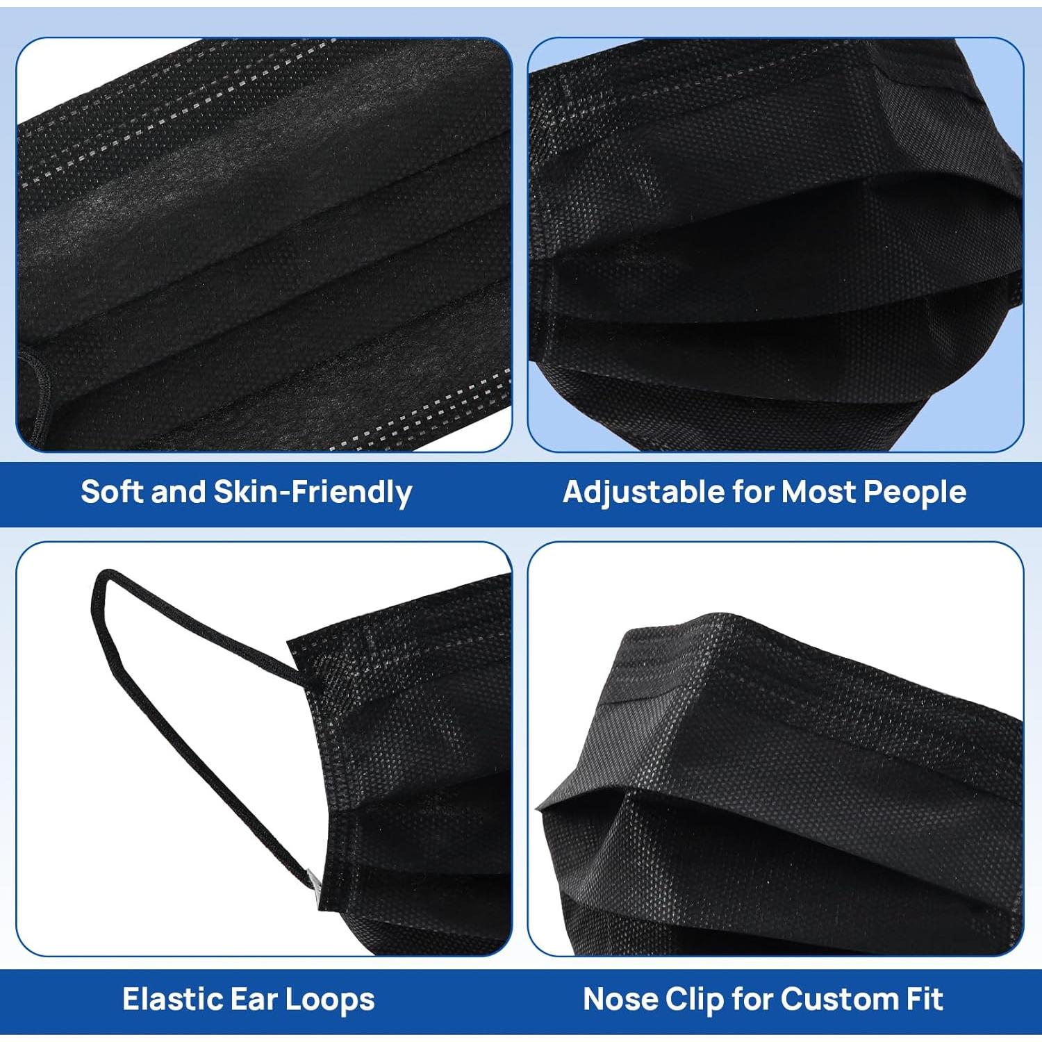 Mascarillas Desechables JMU 50pcs 3 Capas Grado Médico Negra