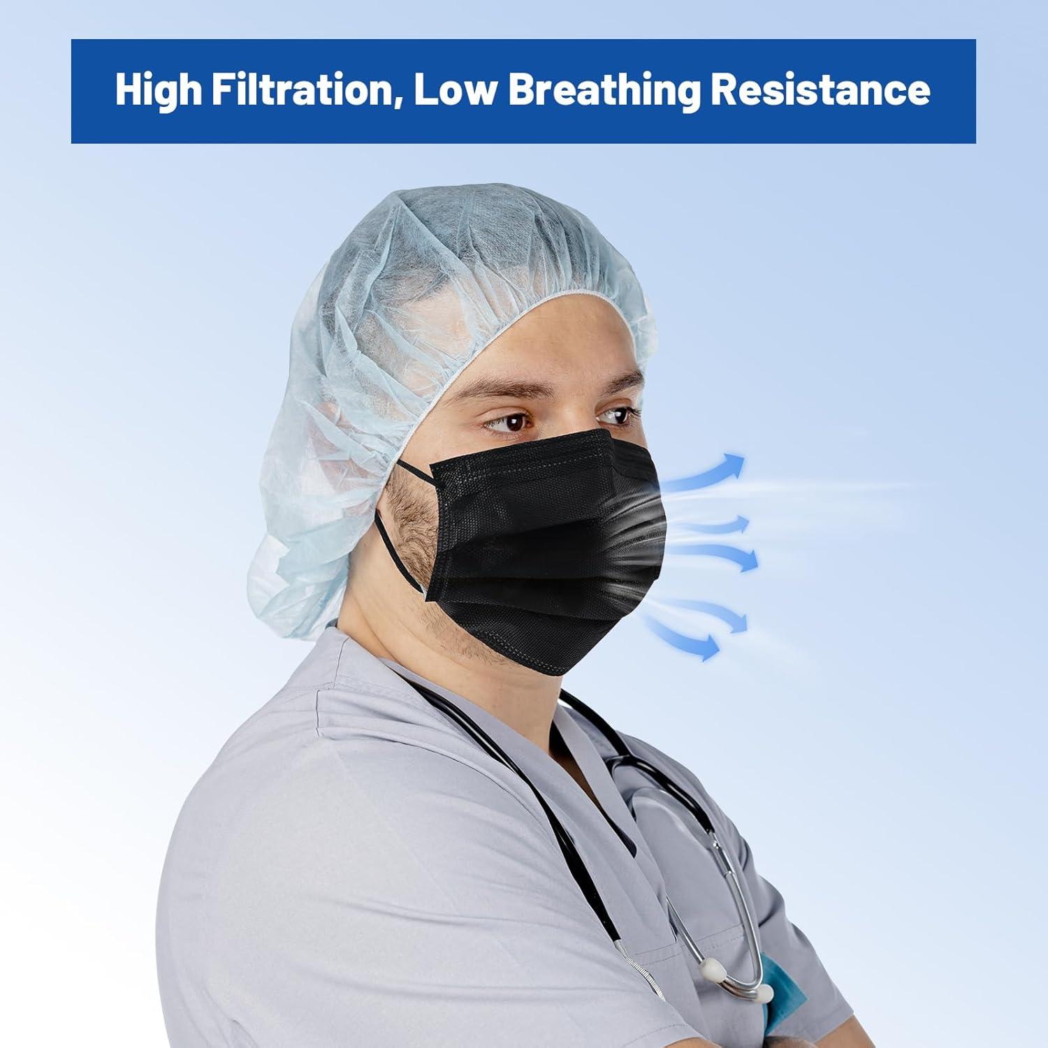 Mascarillas Desechables JMU 50pcs 3 Capas Grado Médico Negra