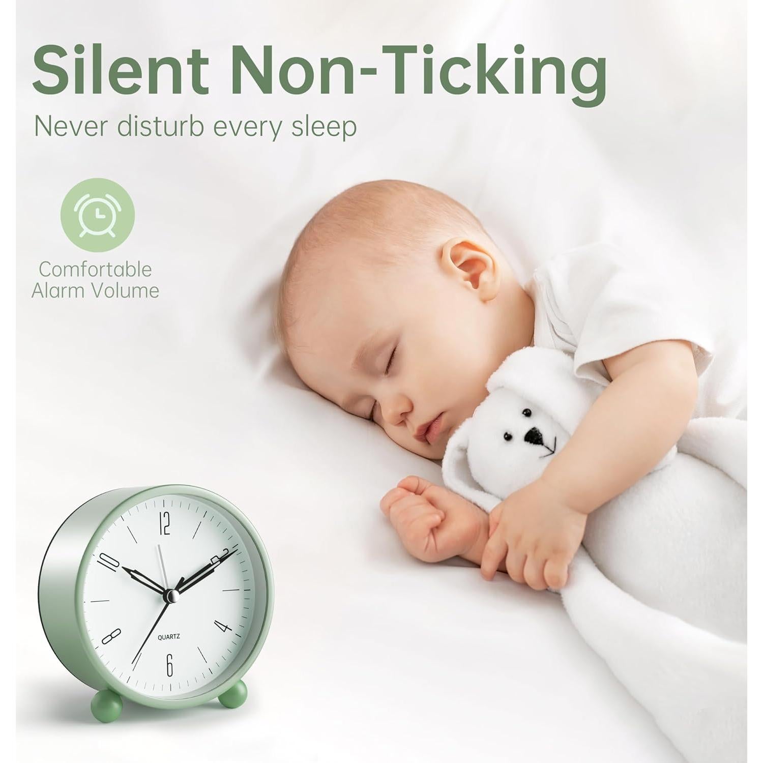 Reloj de Alarma Analógico JALL Verde 10 cm Silencioso