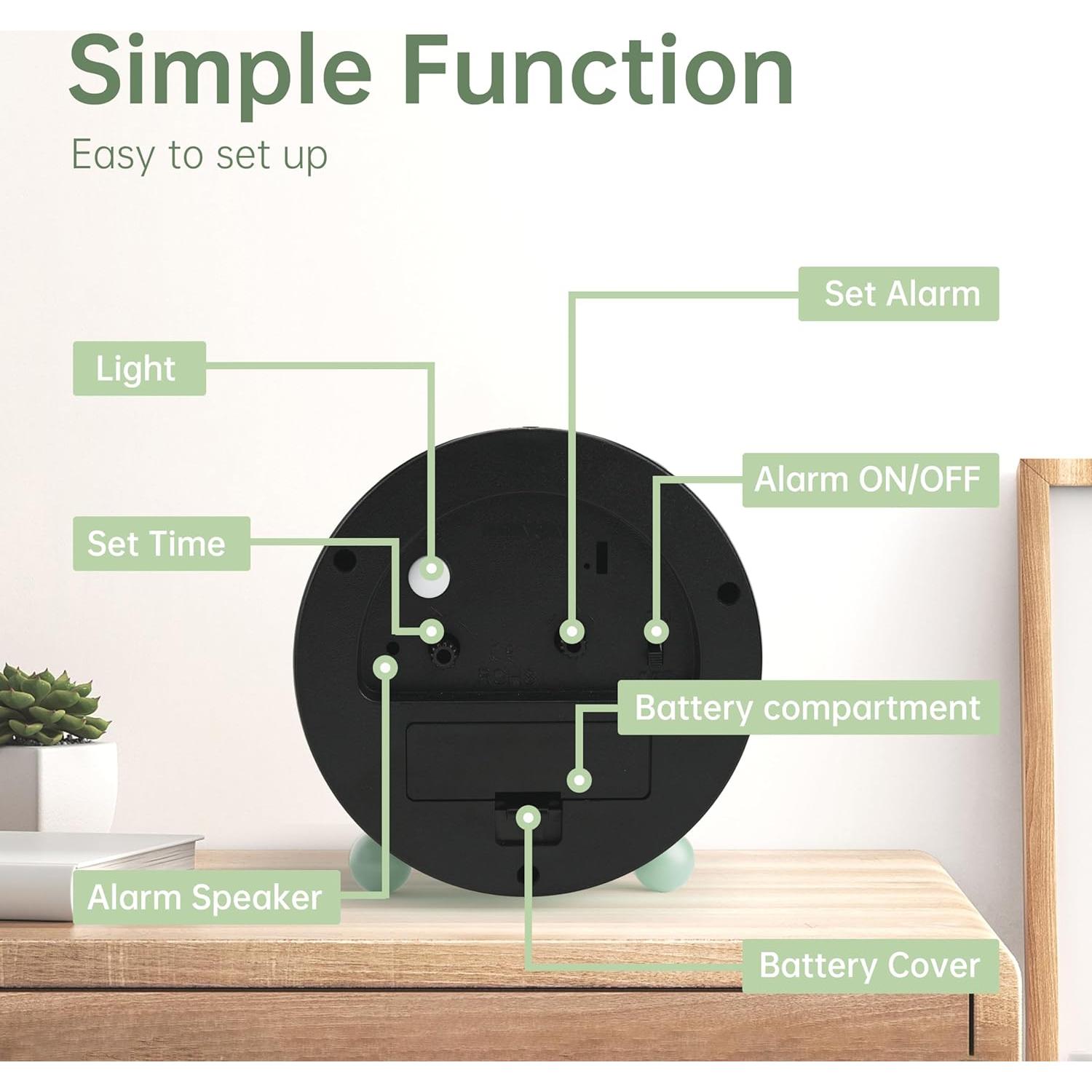 Reloj de Alarma Analógico JALL Verde 10 cm Silencioso