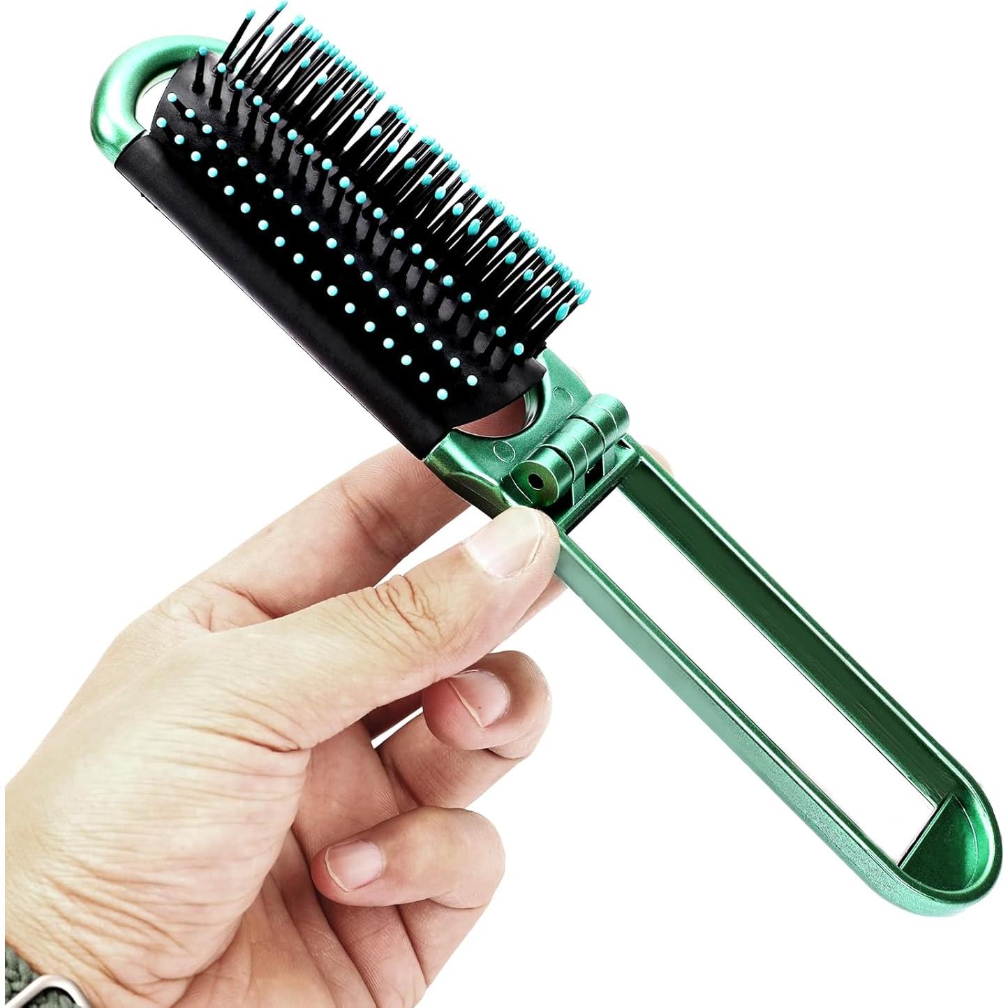 Mini Cepillo de Pelo Plegable Sliverdew con Espejo - 2 Pcs