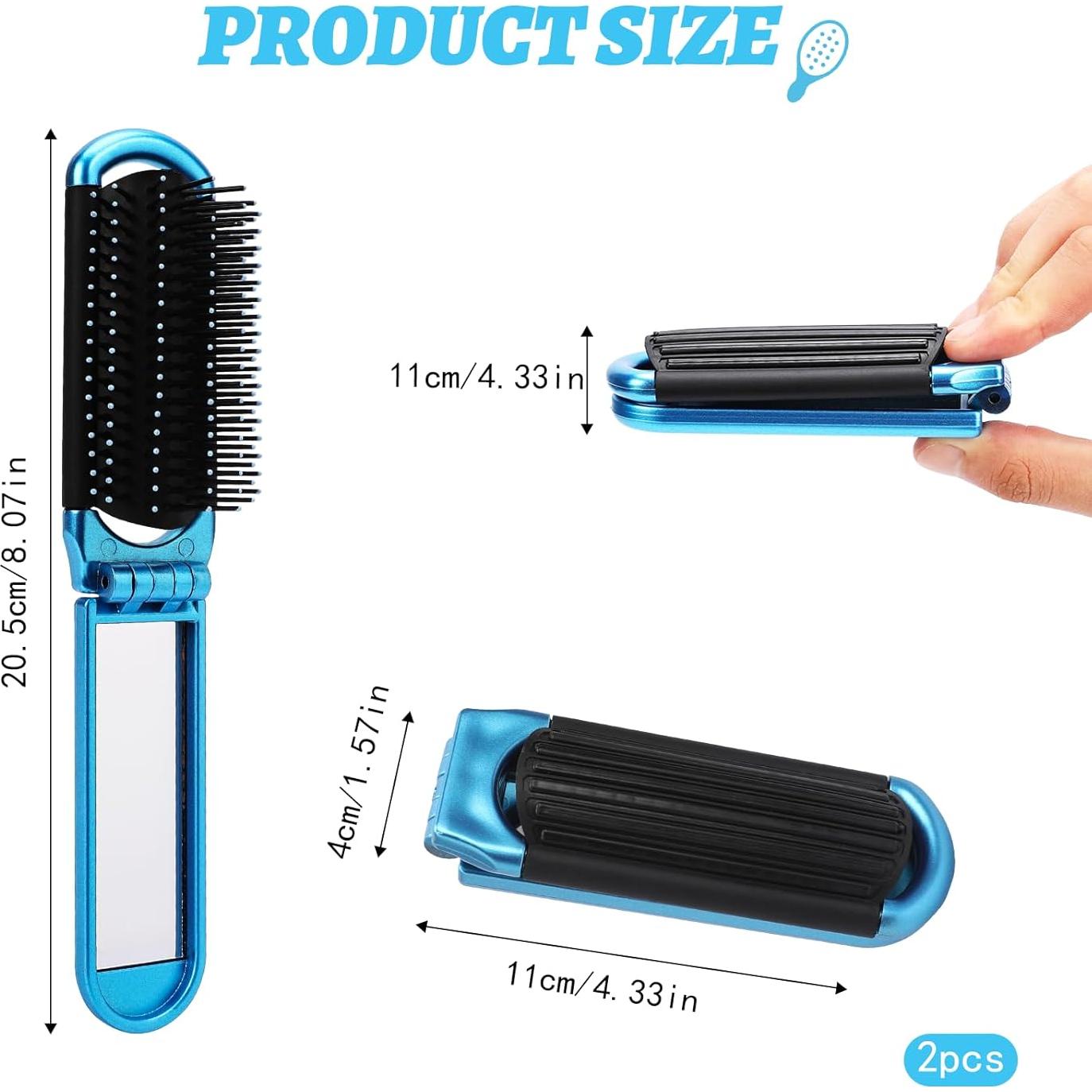 Mini Cepillo de Pelo Plegable Sliverdew con Espejo - 2 Pcs