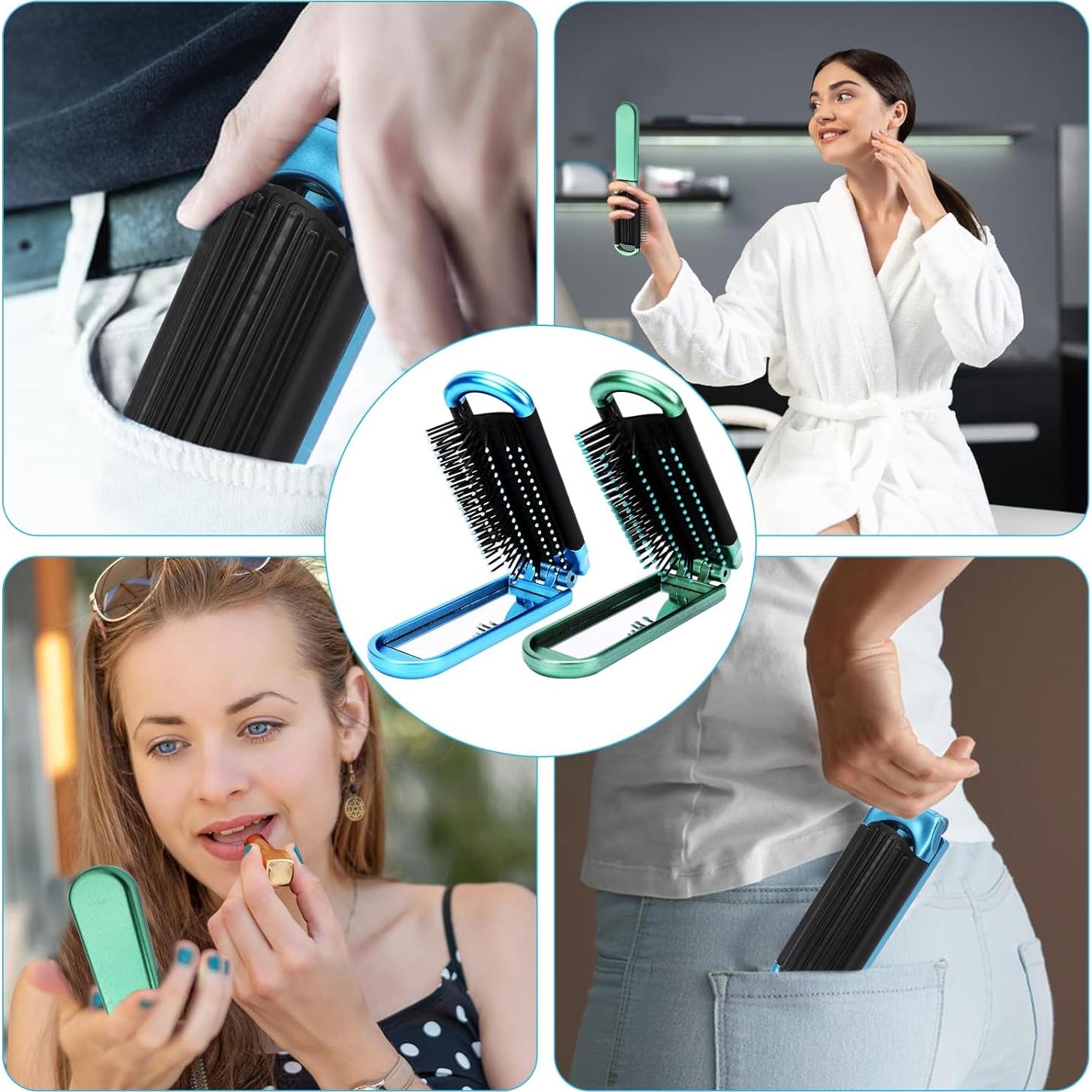 Mini Cepillo de Pelo Plegable Sliverdew con Espejo - 2 Pcs