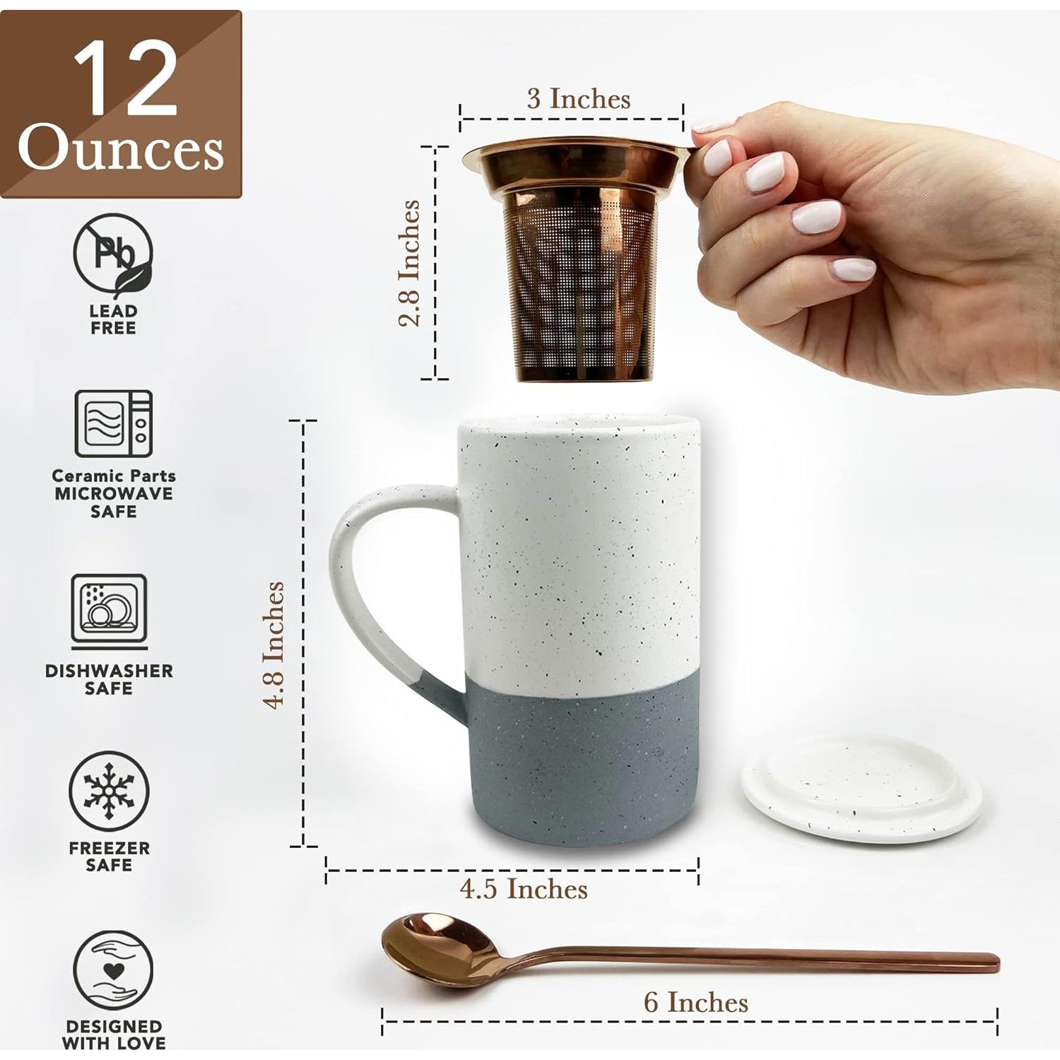 Taza de Té Cerámica Mora con Infusor y Tapa 355 ml Yeso