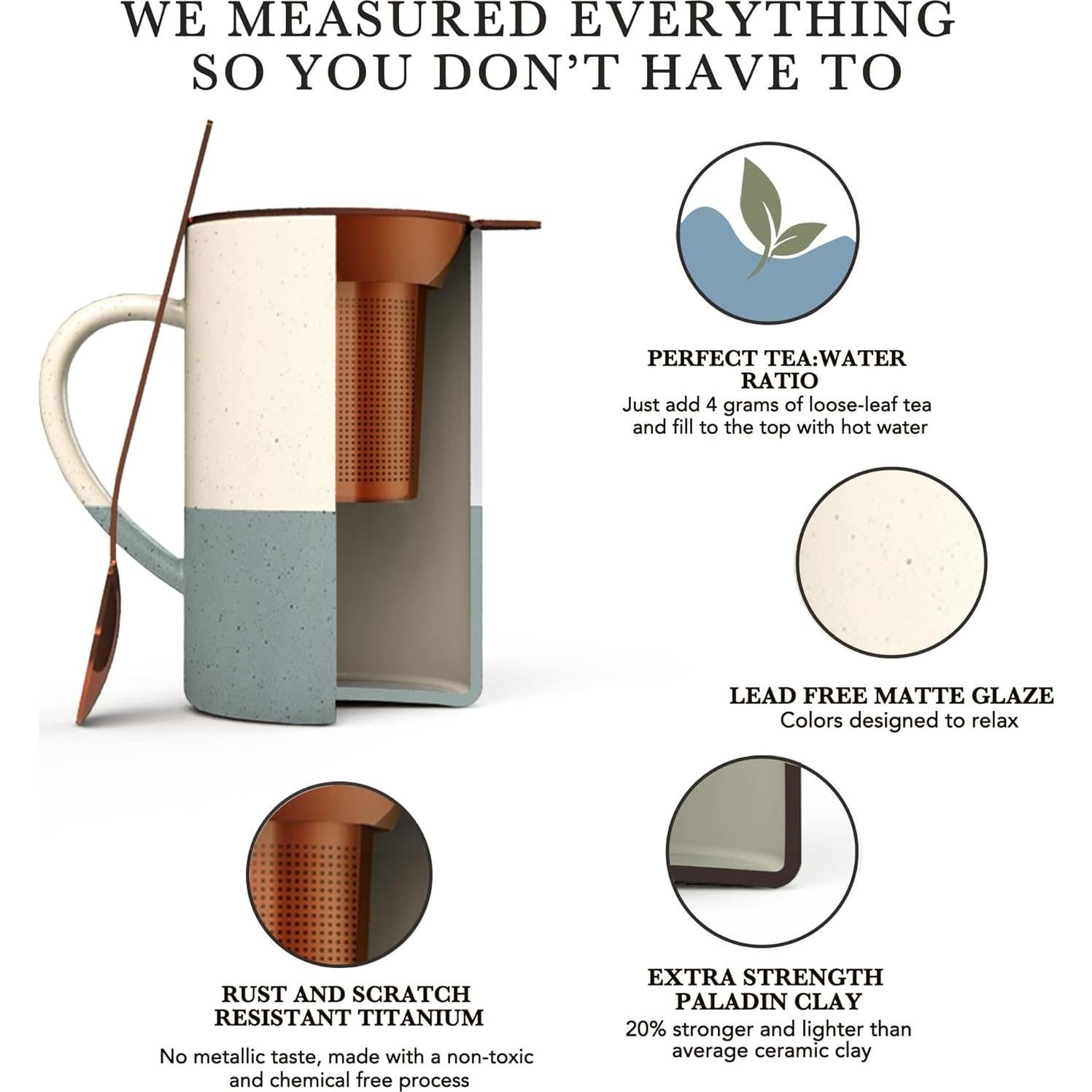 Taza de Té Cerámica Mora con Infusor y Tapa 355 ml Yeso