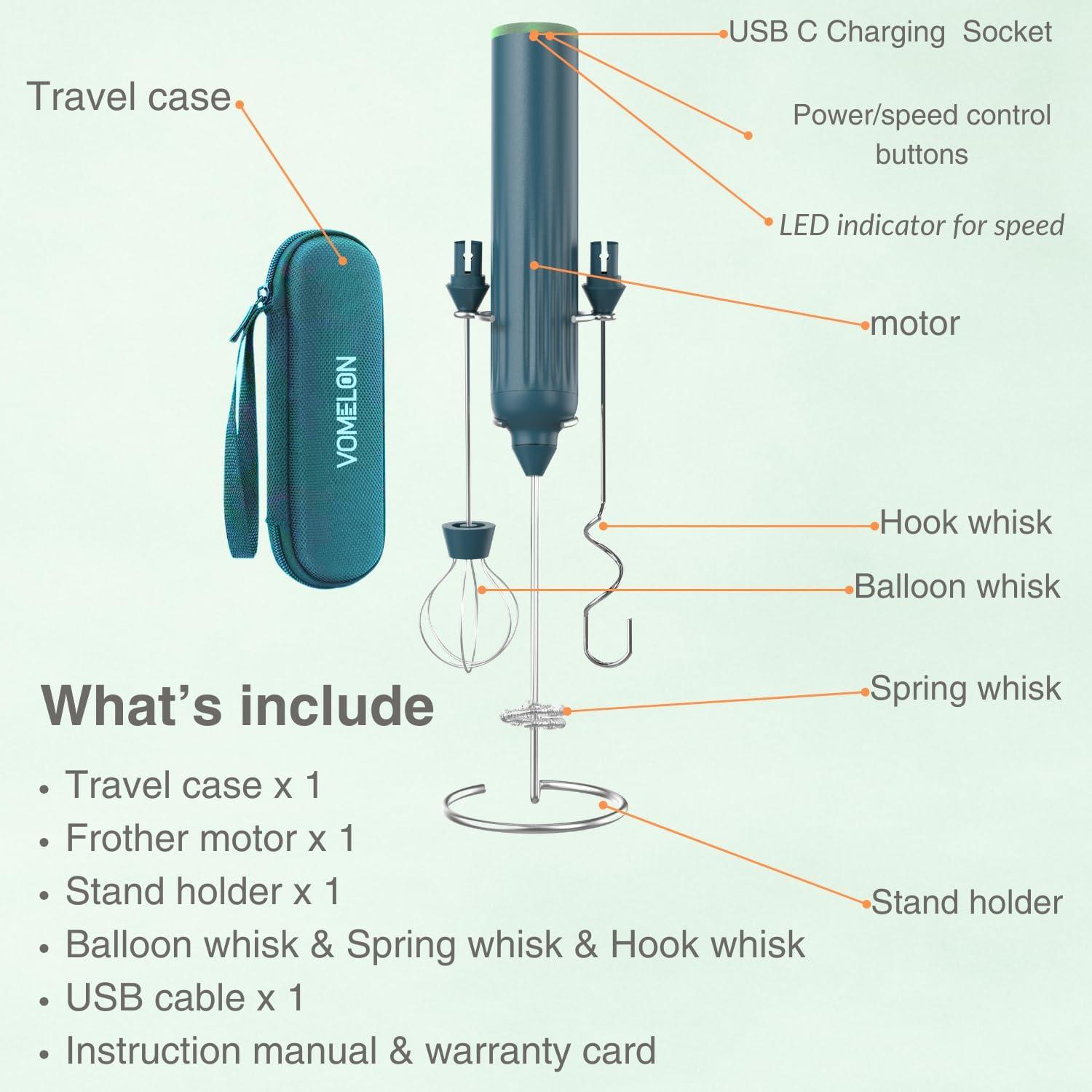 Espumador de Leche VOMELON Recargable 3 Velocidades Verde