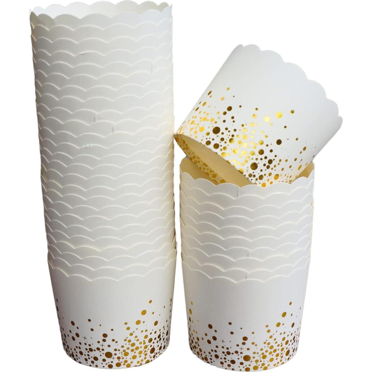 Paquete de 50 Tazas de Papel Bake-In-Cup Grande Confeti Dorado
