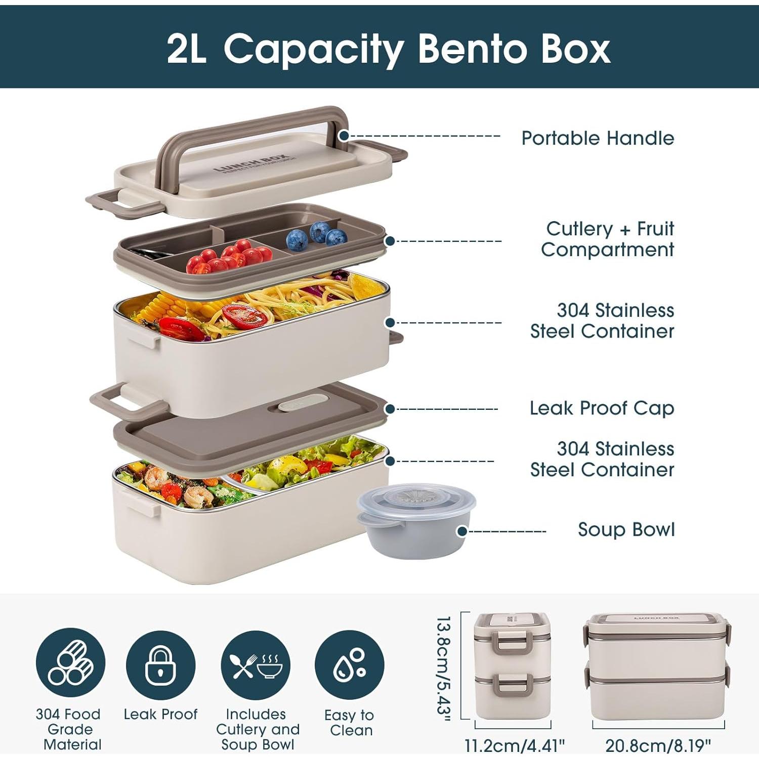 Caja Bento Almuerzo Reabulun 2 Capas Acero Inoxidable 2L