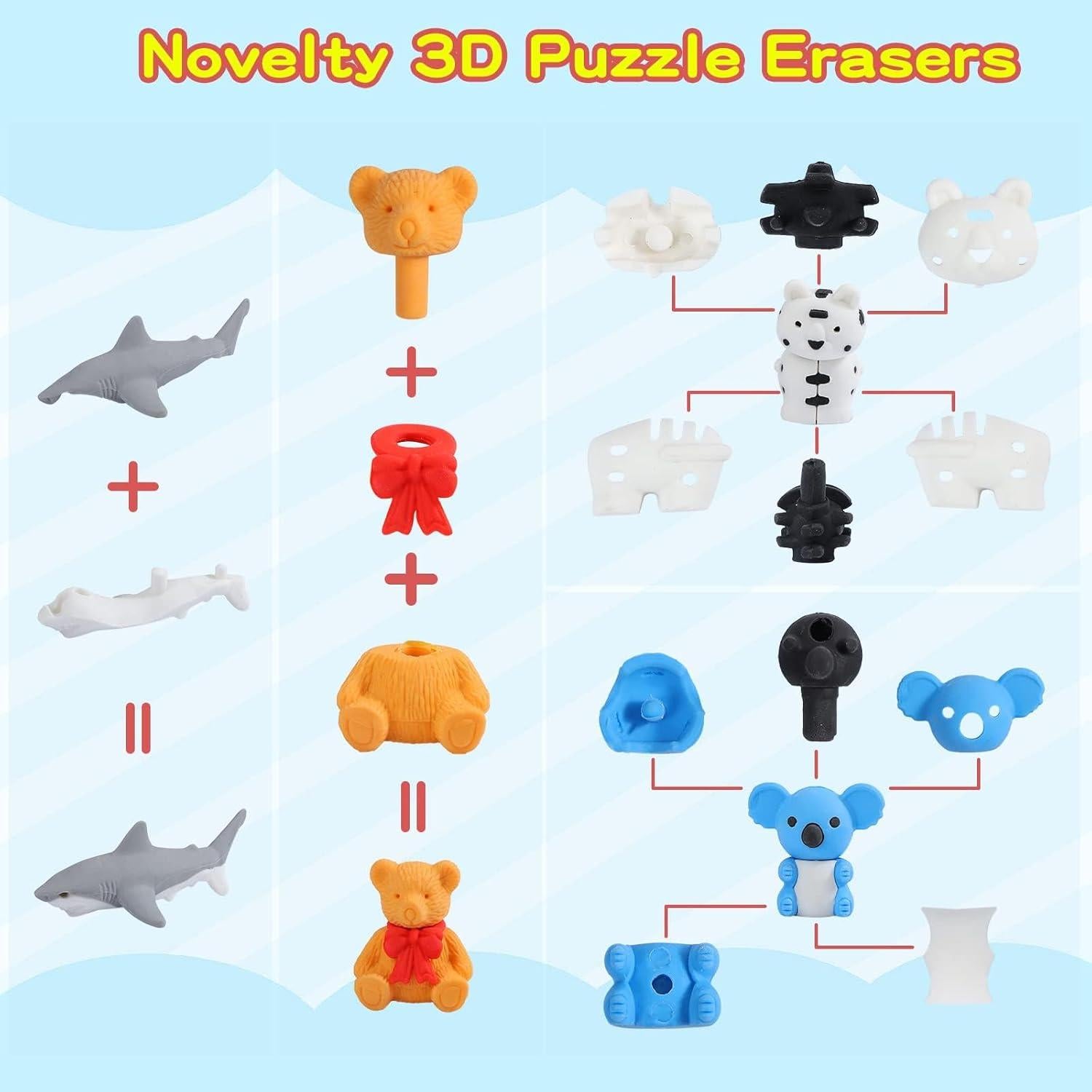 Kleeblatt 20PCS Assembled Animal Erasers for Kids Bulk, Puzzle Mini Fun Desk Pets for Student Classroom, Treasure Box Prizes,Party Favors for Kids Goodie Bags, Back to School Gifts for Students