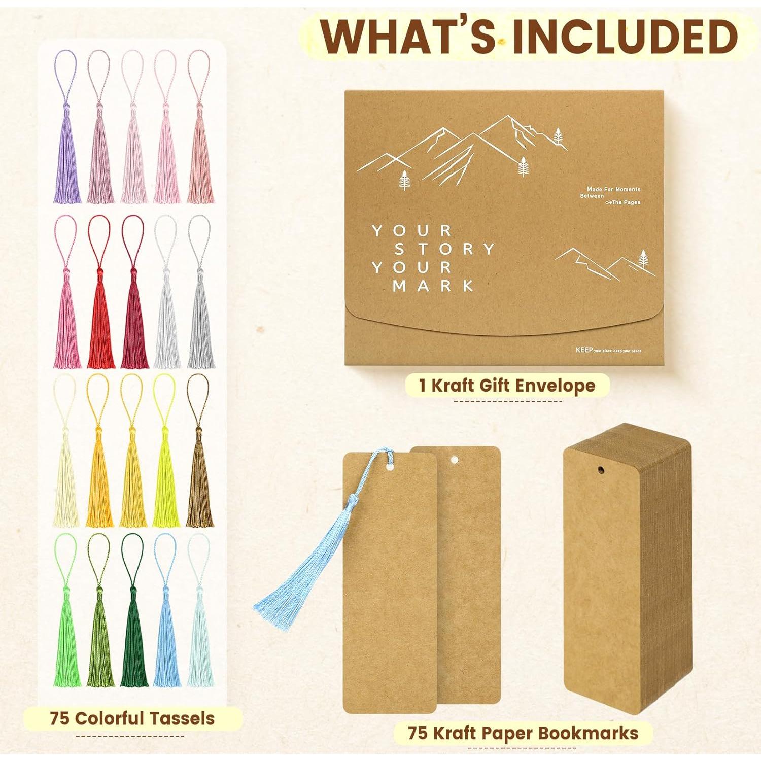 75 Marcadores en Blanco KaloTidy con Borlas Coloridas 14x5 cm