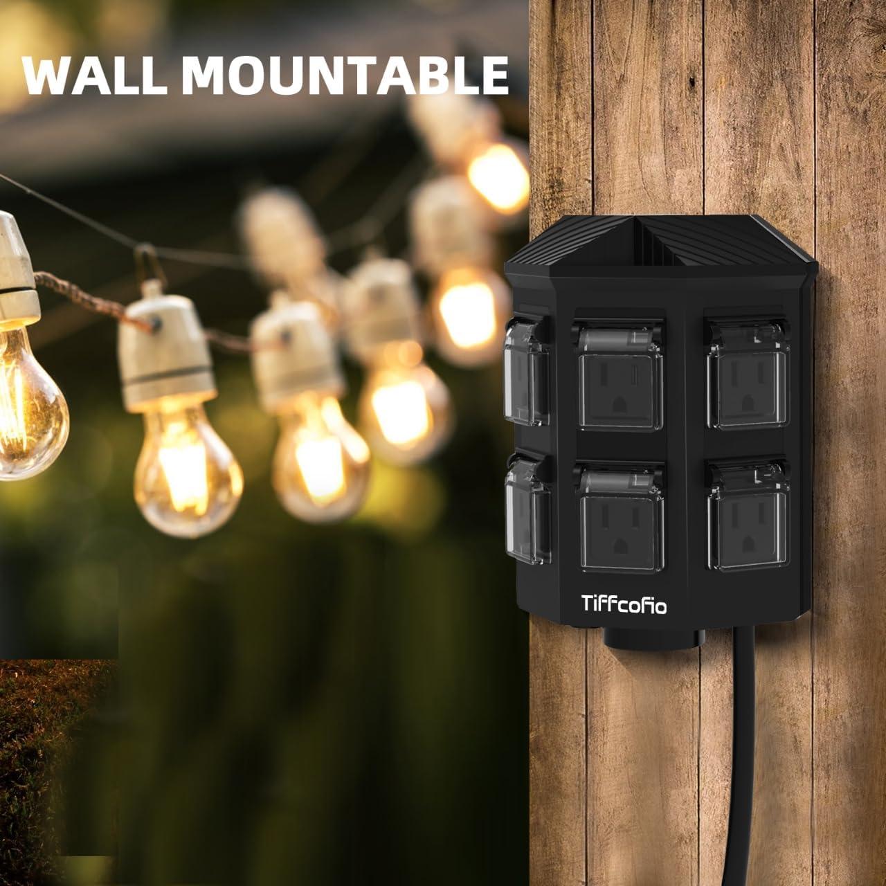 Toma de Corriente Exterior TiFFCOFiO 18.3 m Impermeable 6 Salidas