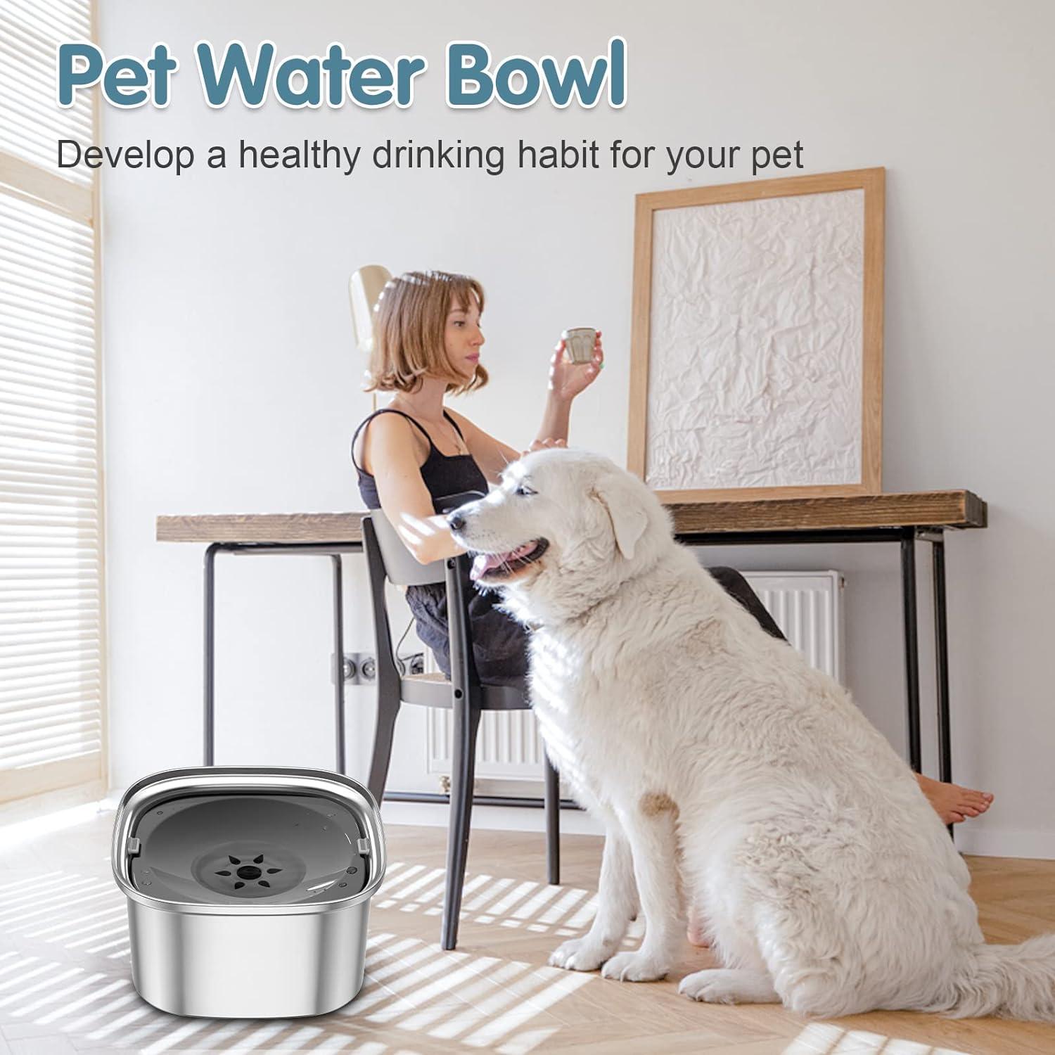 Cuenco de Agua para Perros UPSKY 3L Acero Inoxidable Antiderrames