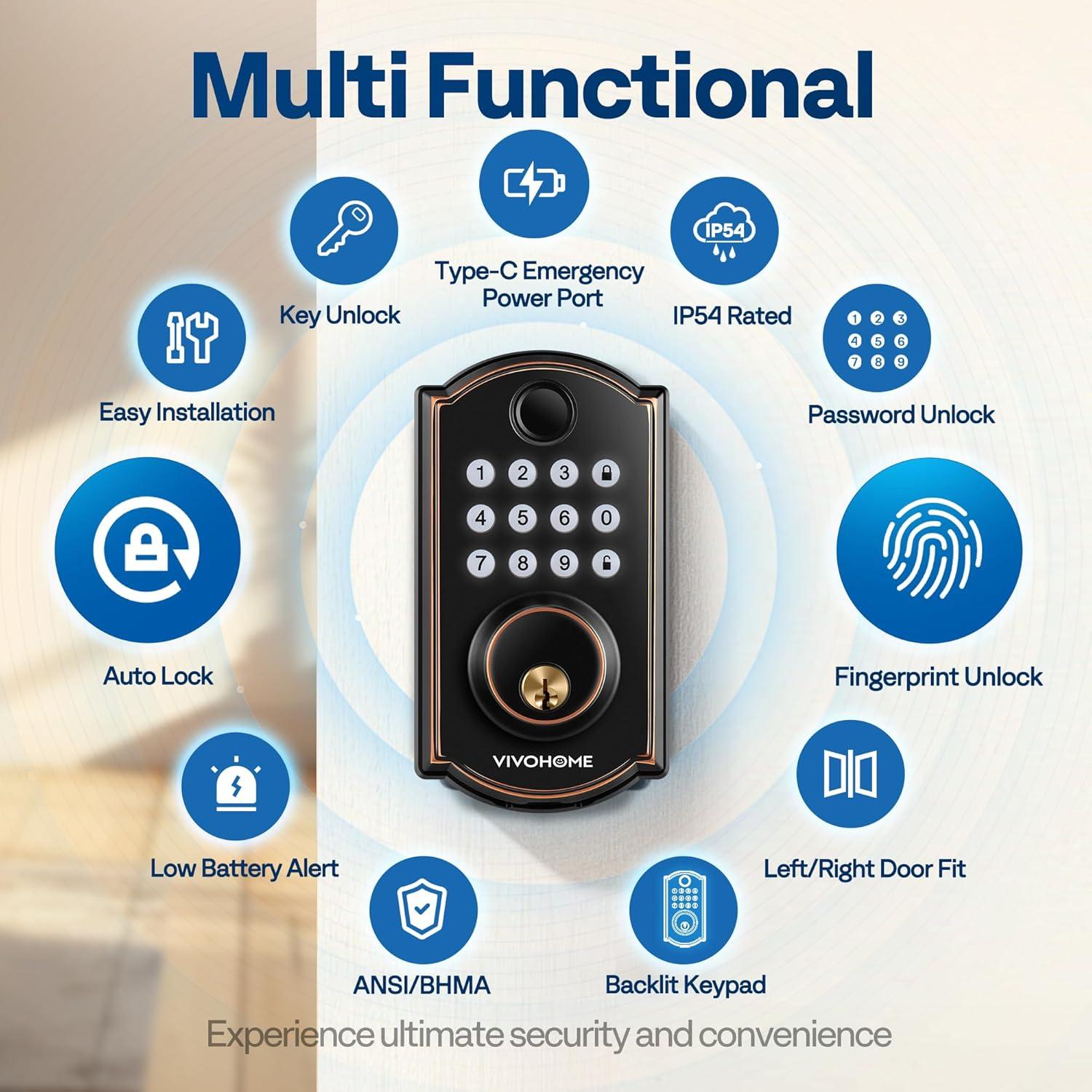 Cerradura Inteligente VIVOHOME Biométrica con Huella Digital