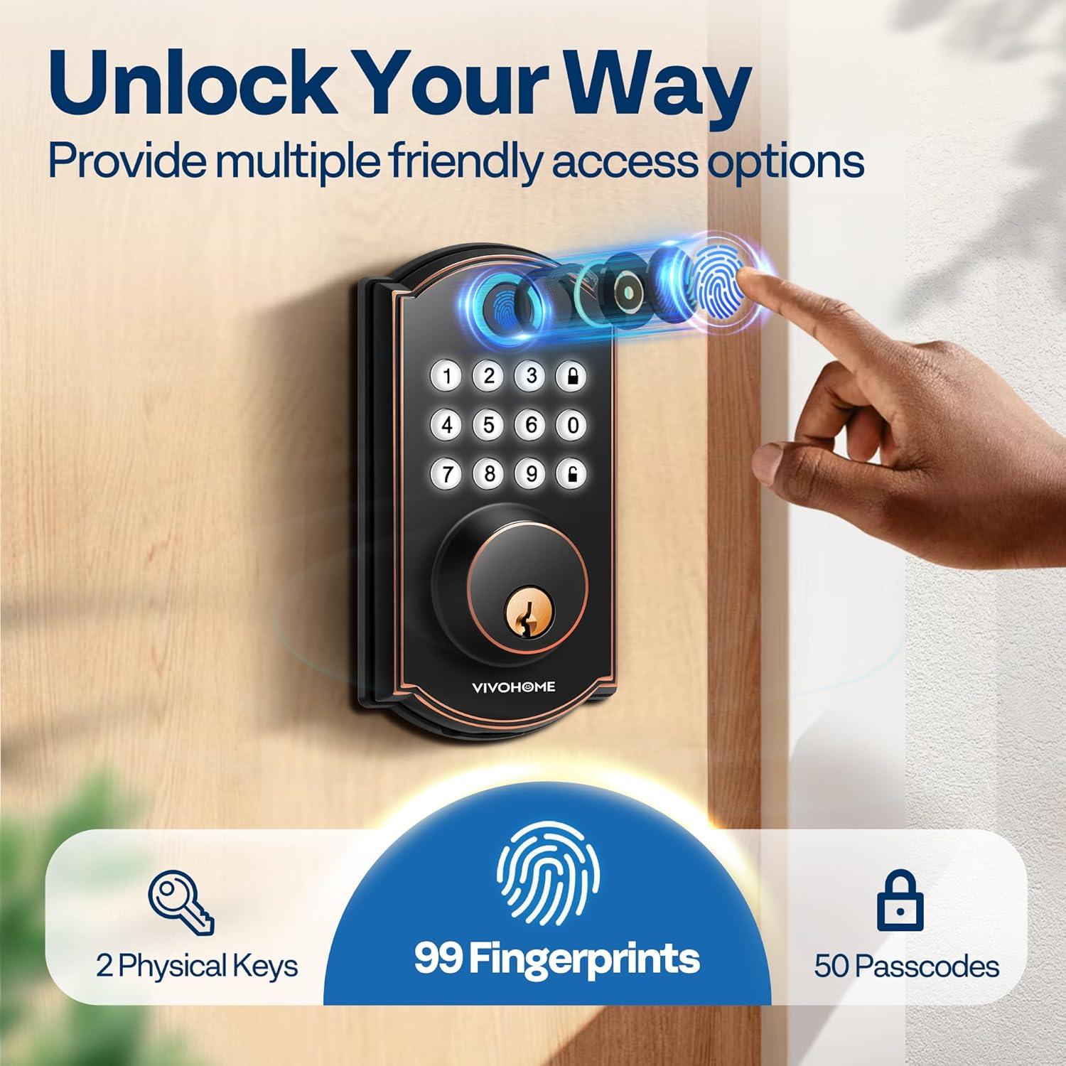 Cerradura Inteligente VIVOHOME Biométrica con Huella Digital