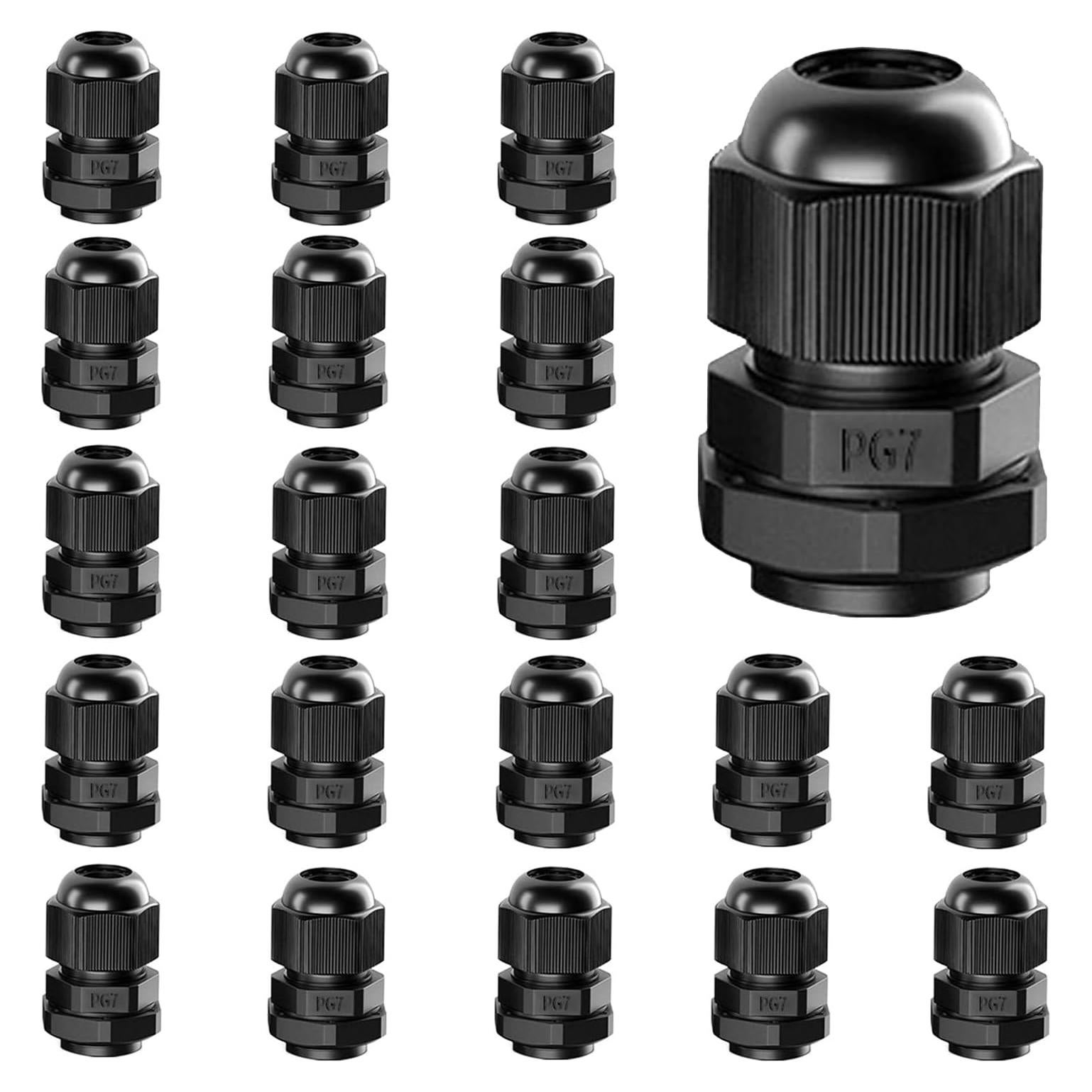 20 Conectores de Cable Impermeables PG7 PIONFYNES 3-6.5mm