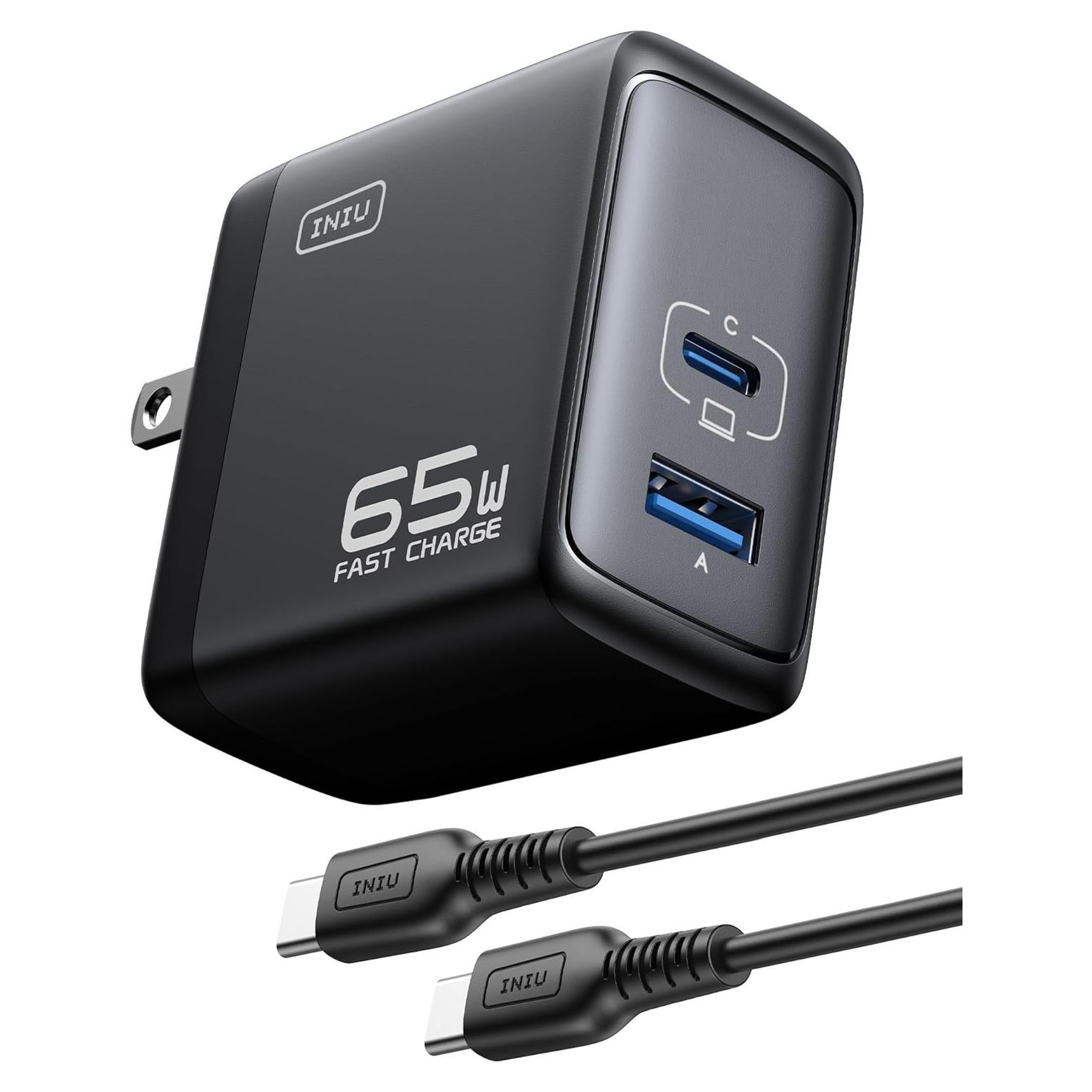 Cargador USB-C INIU 65W Doble Puerto Carga Rápida Negro