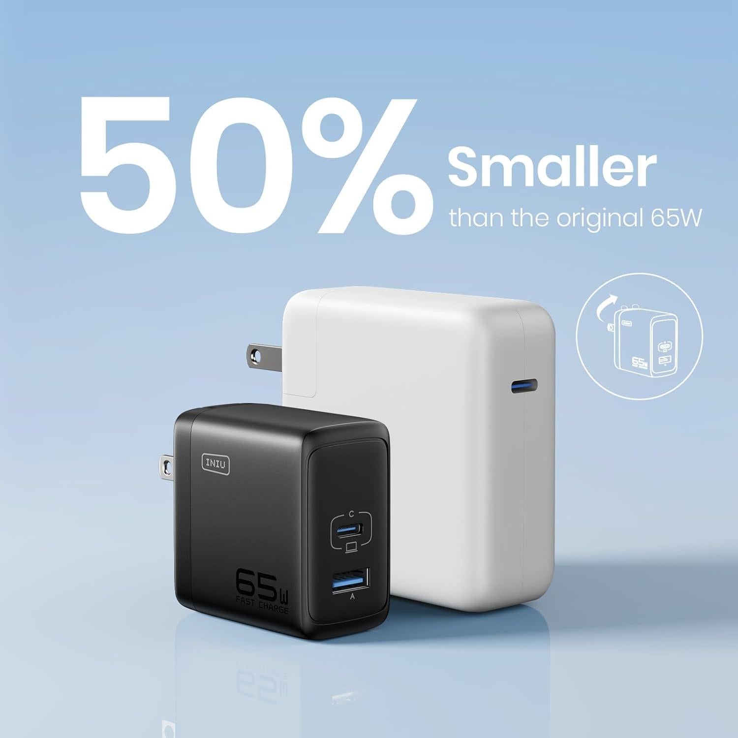 Cargador USB-C INIU 65W Doble Puerto Carga Rápida Negro