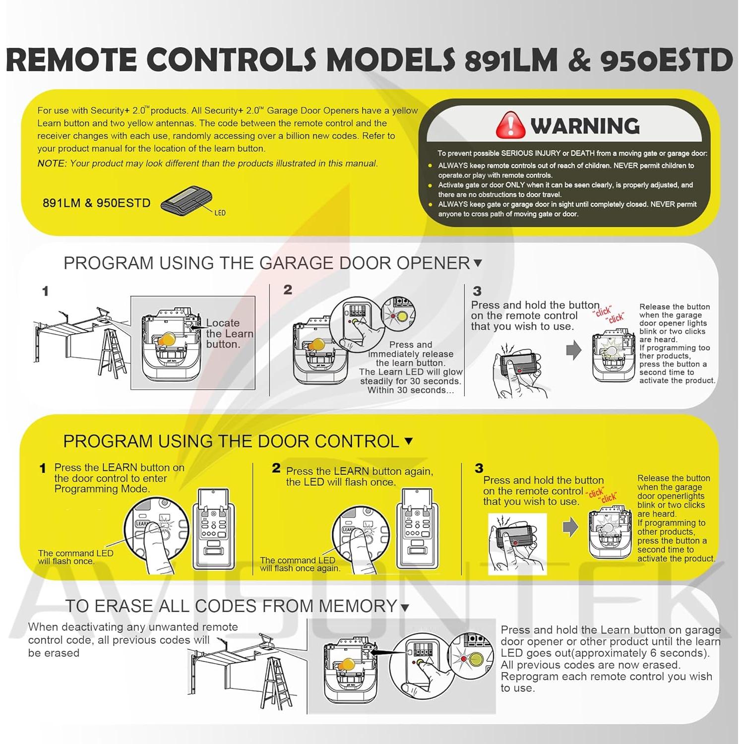 Control Remoto de Garaje Chamberlain 950ESTD 3 Unidades