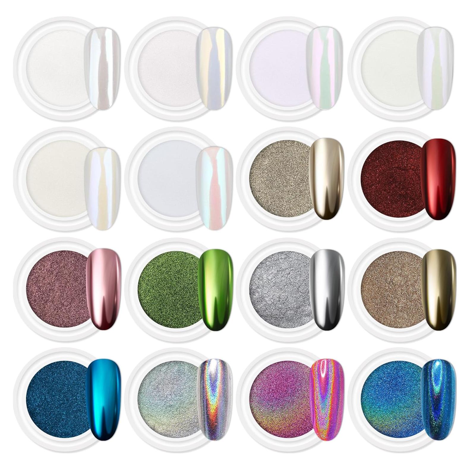 Kit de Polvo de Uñas Artdone 16 Tarros Efecto Espejo Holográfico