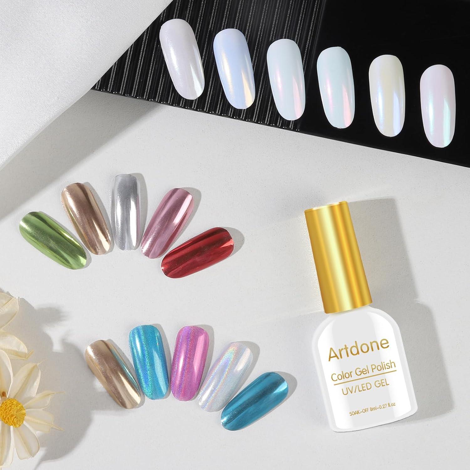 Kit de Polvo de Uñas Artdone 16 Tarros Efecto Espejo Holográfico