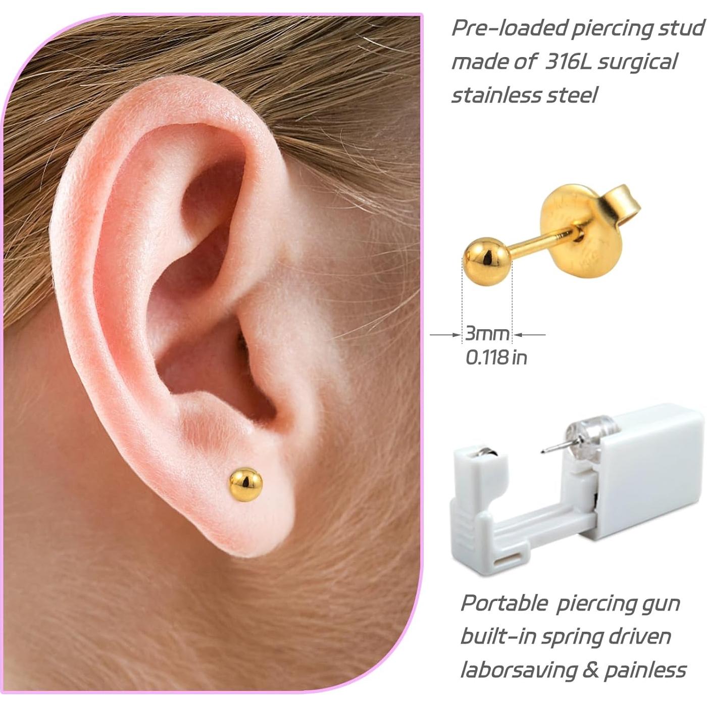 Kit de perforación de orejas BLS 204 con aretes de 24K