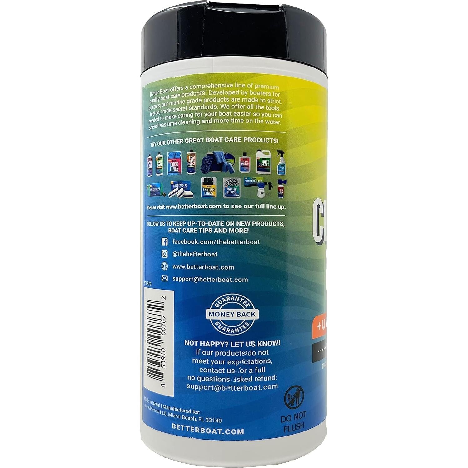 Boat Cleaner Wipes with UV Protection, Marine Vinyl Cleaner and Protectant, for Boat Seats, Car Leather, Dashboard, Console, Interior, and Exterior Cleaning Supplies