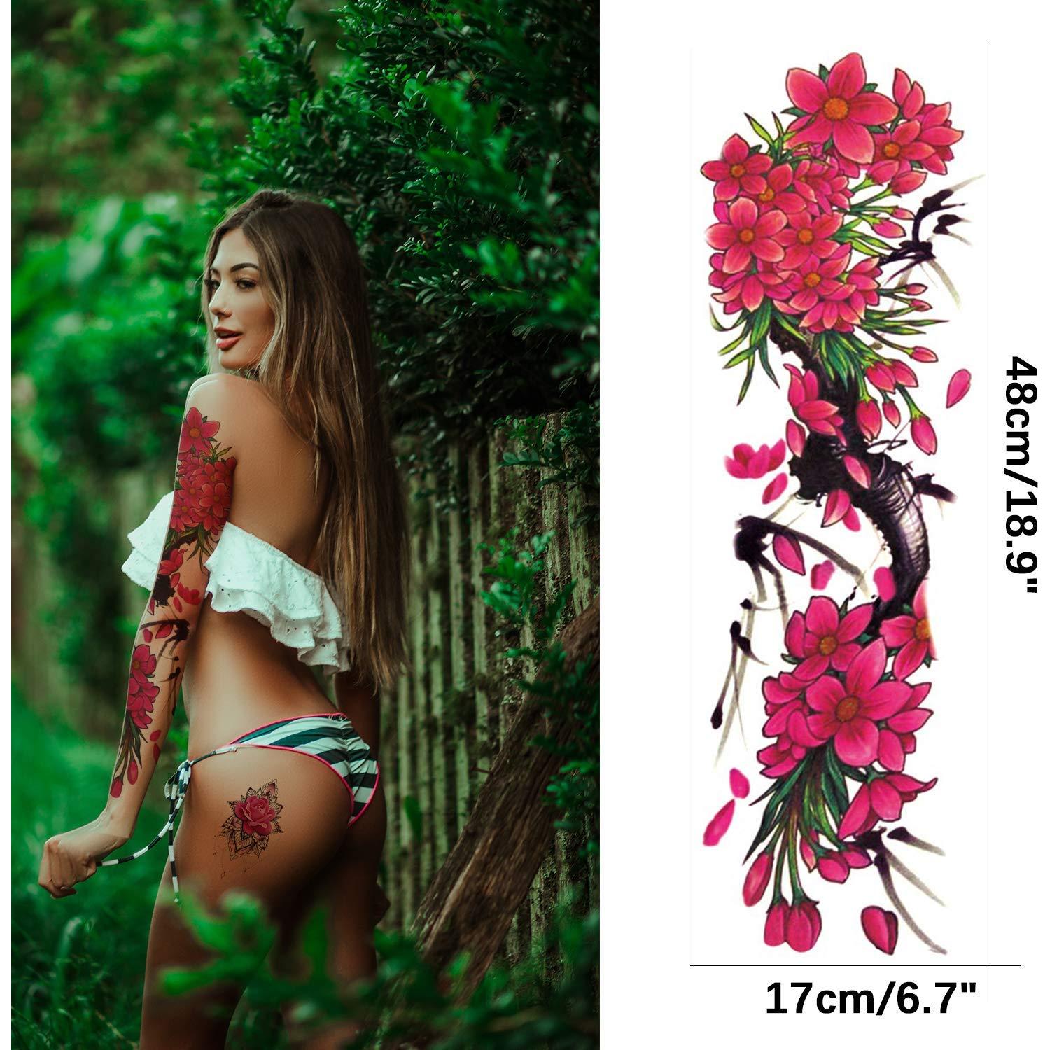 Tatuaje Temporal de Manga Completa LanQi - 12 Hojas Floral