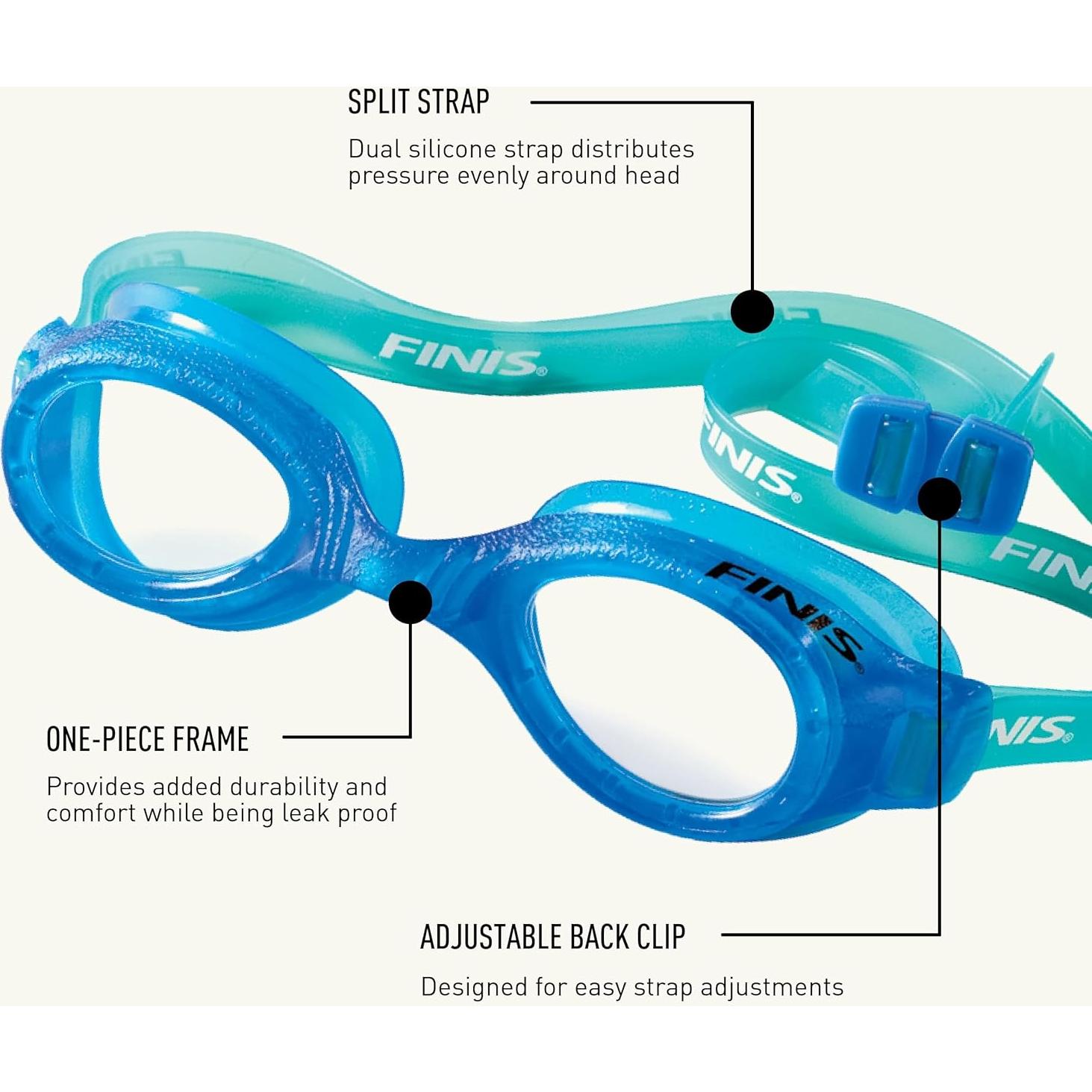 Gafas de natación FINIS H2 Jr. Azul/Transparente - Protección UV