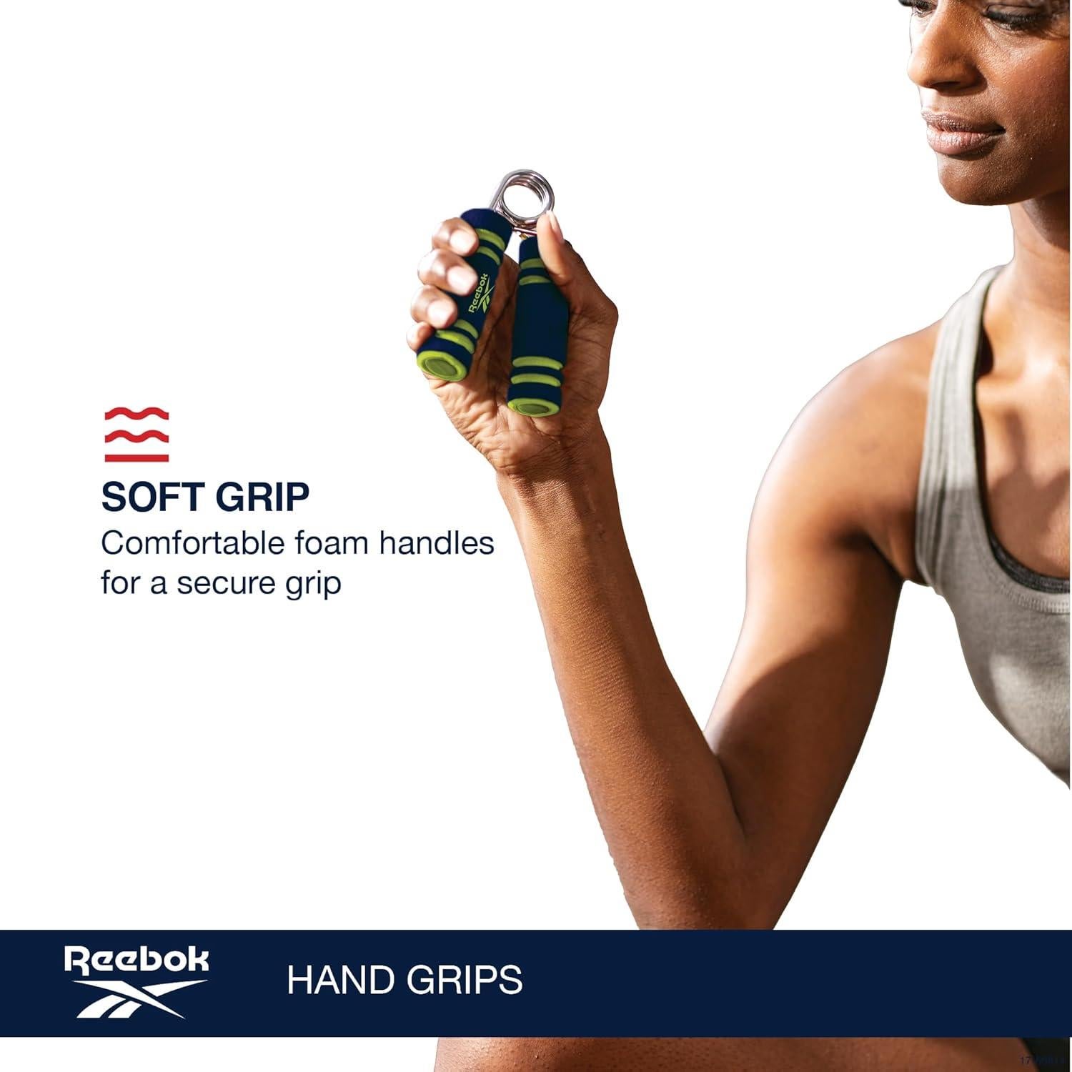 Agarradores de Mano Reebok 2-Pack, Muñequera de Resorte, Azul/Lima